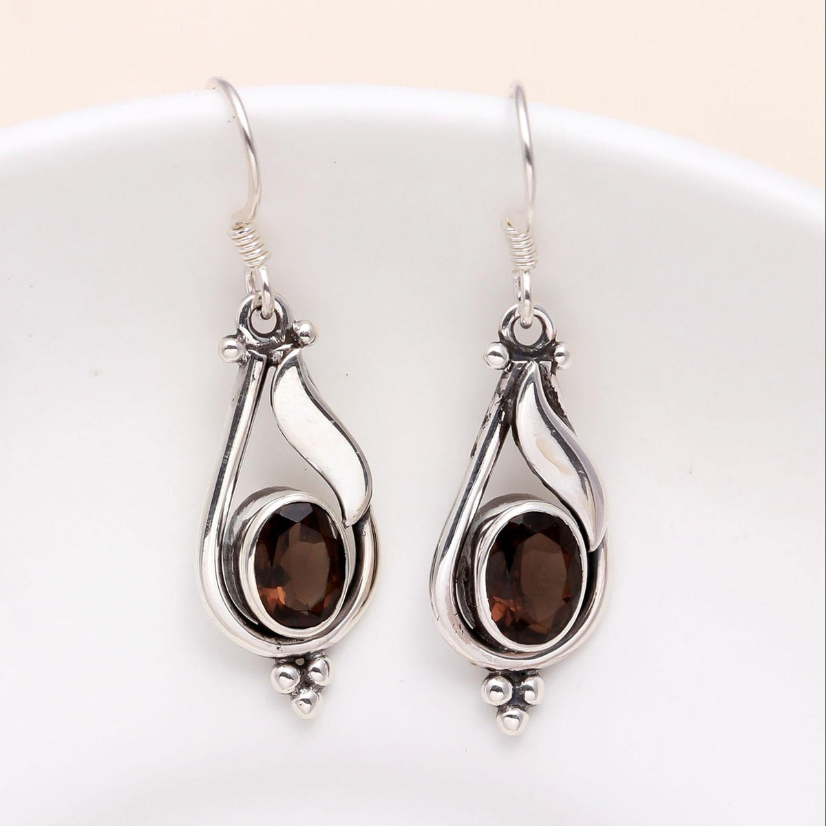925 Sterling Silver Smoky Quartz Dangle Earrings
