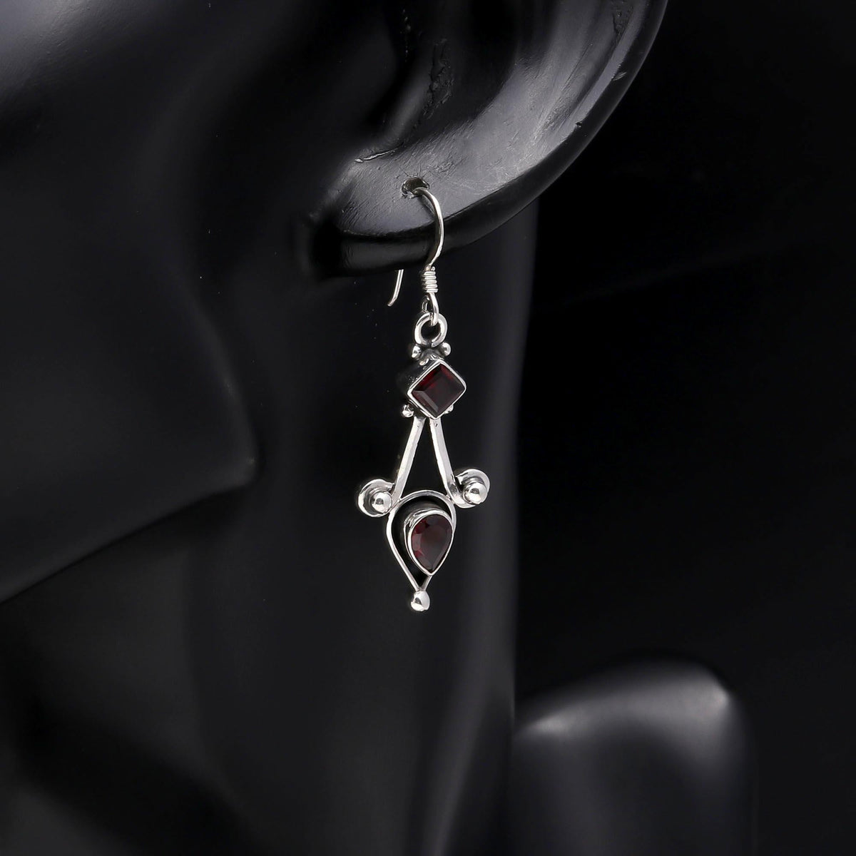 925 Sterling Silver Garnet Handmade Dangle Earrings