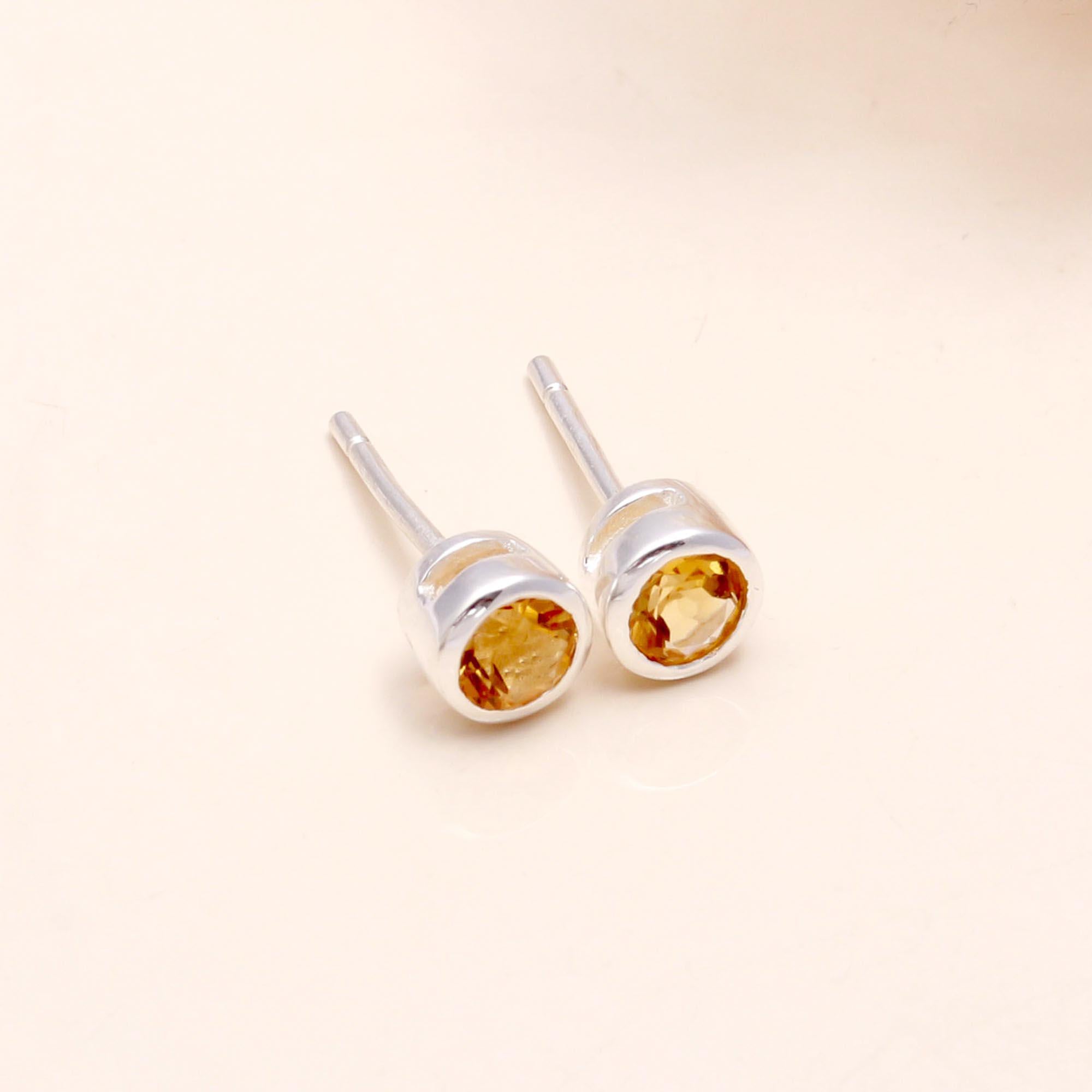 925 Sterling Silver Citrine Classic Stud Earrings