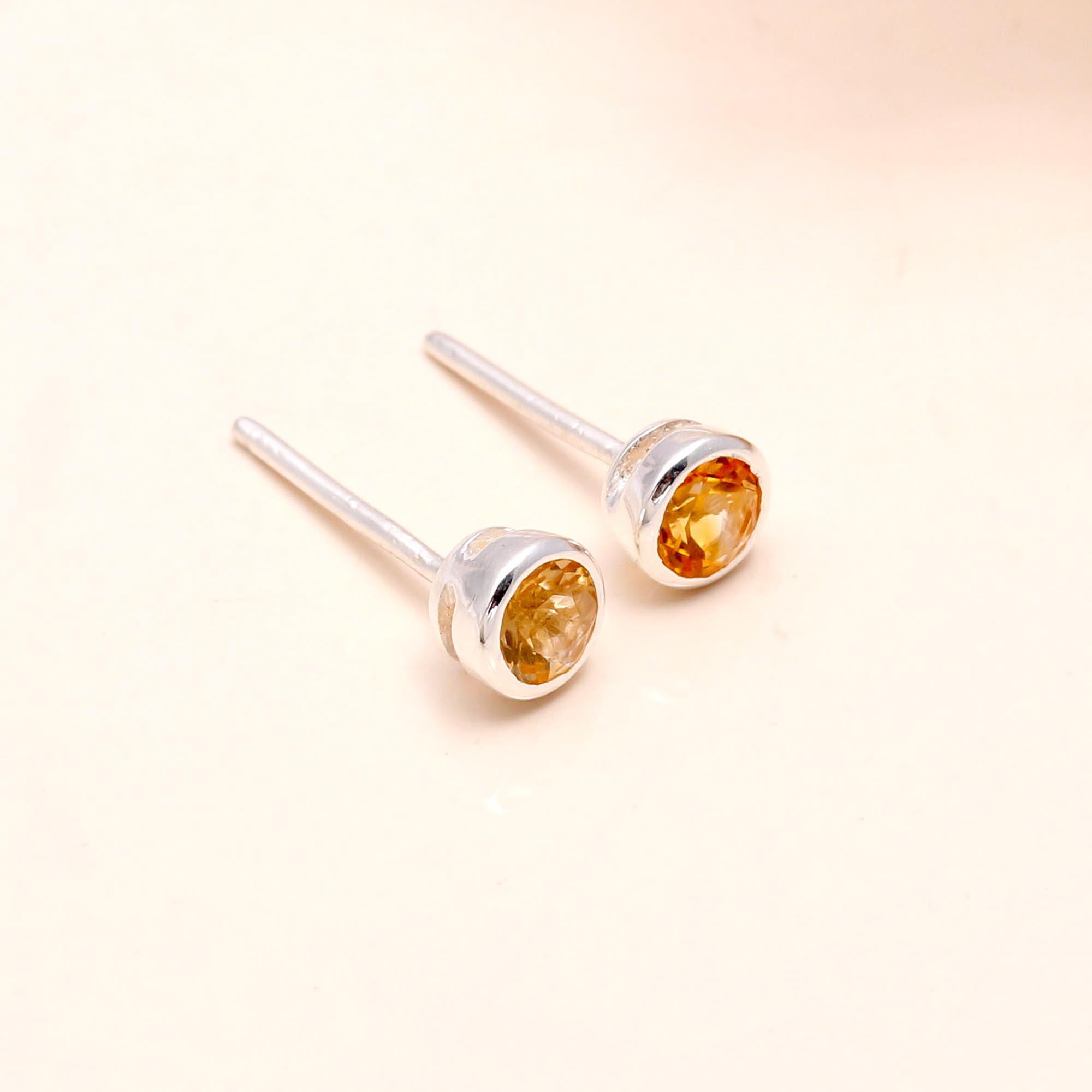 925 Sterling Silver Citrine Stud Earrings