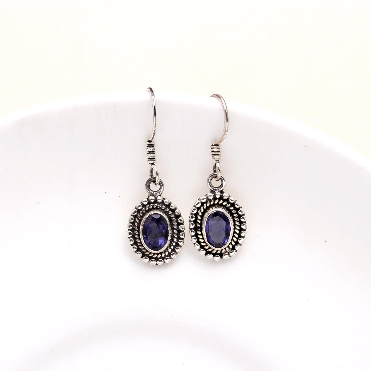 925 Sterling Silver Vintage Iolite Dangle Earrings