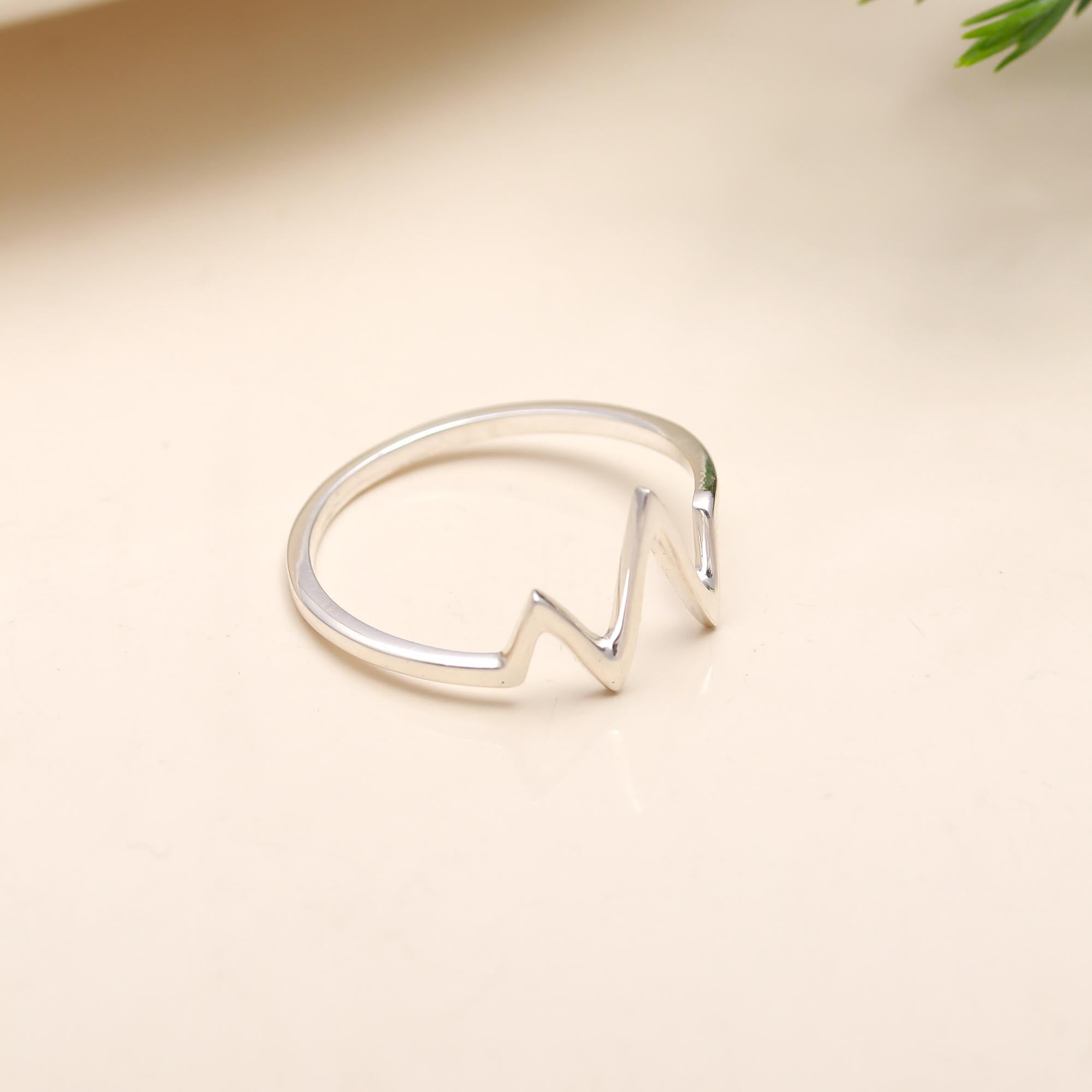 Sterling Silver Minimalist Heartbeat Ring