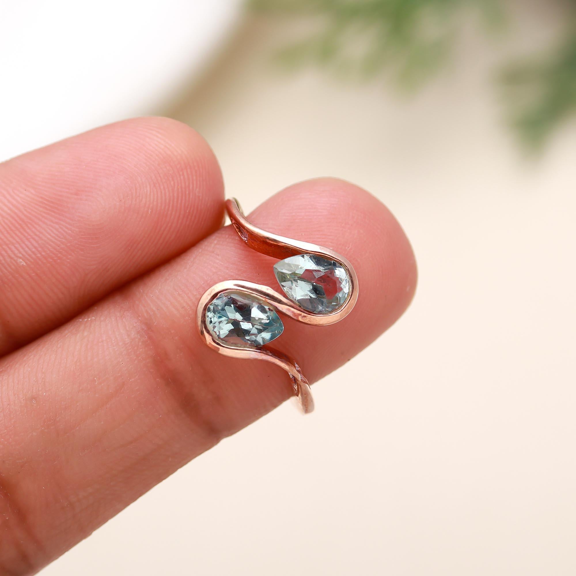 925 Silver Twin Blue Topaz Ring