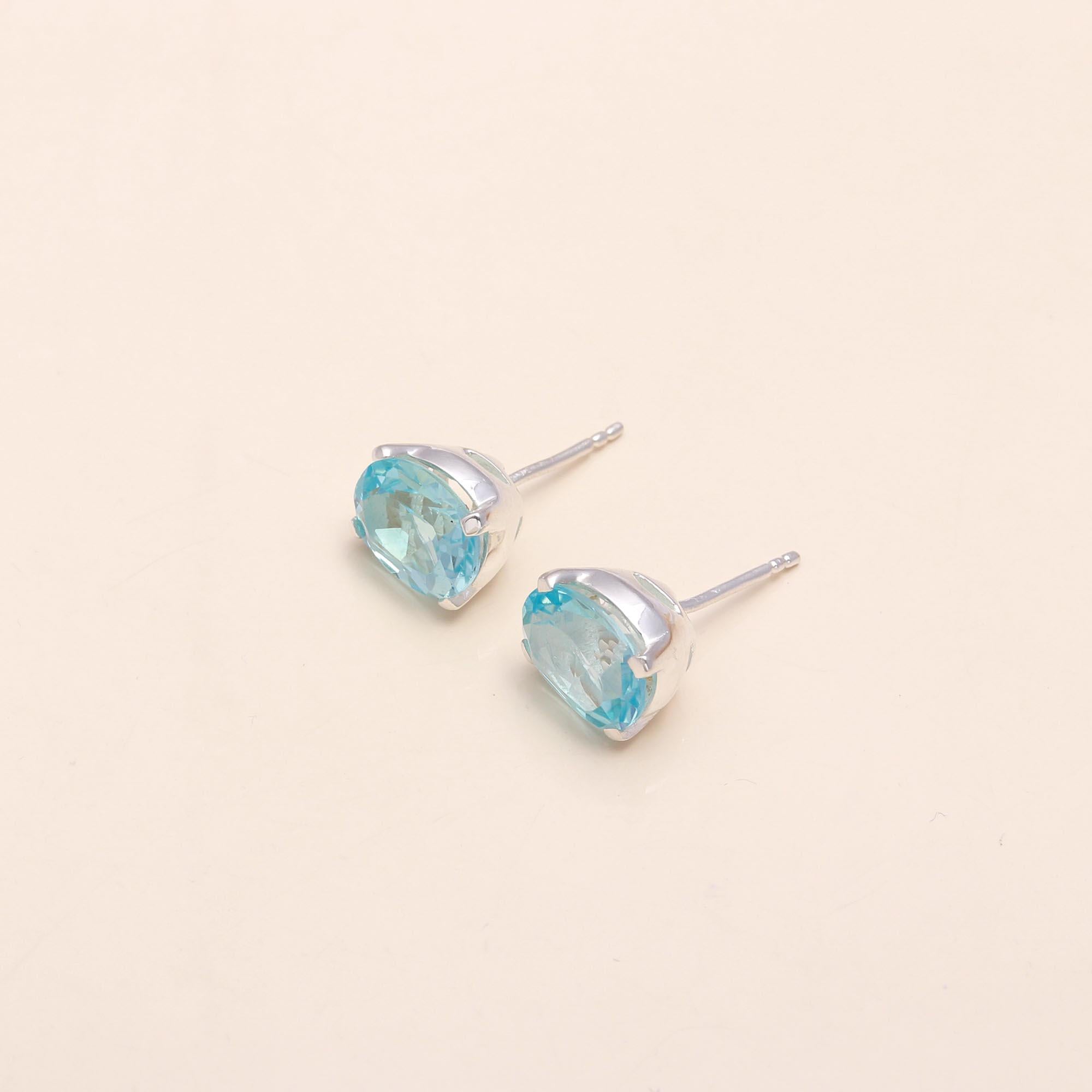 925 Sterling Silver Blue Topaz Stud Earrings