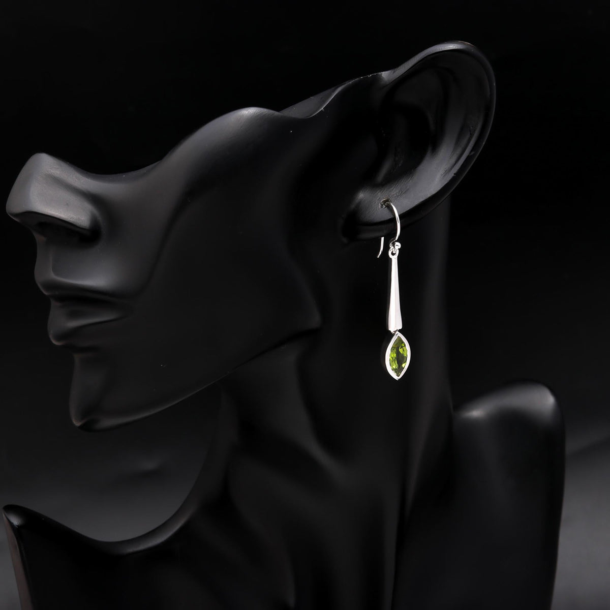 925 Sterling Silver Marquise Peridot Dangle Earrings
