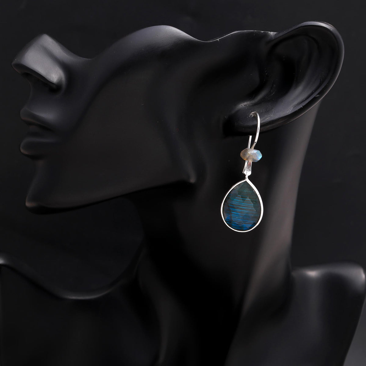 925 Sterling Silver Labradorite Teardrop Dangle Earrings