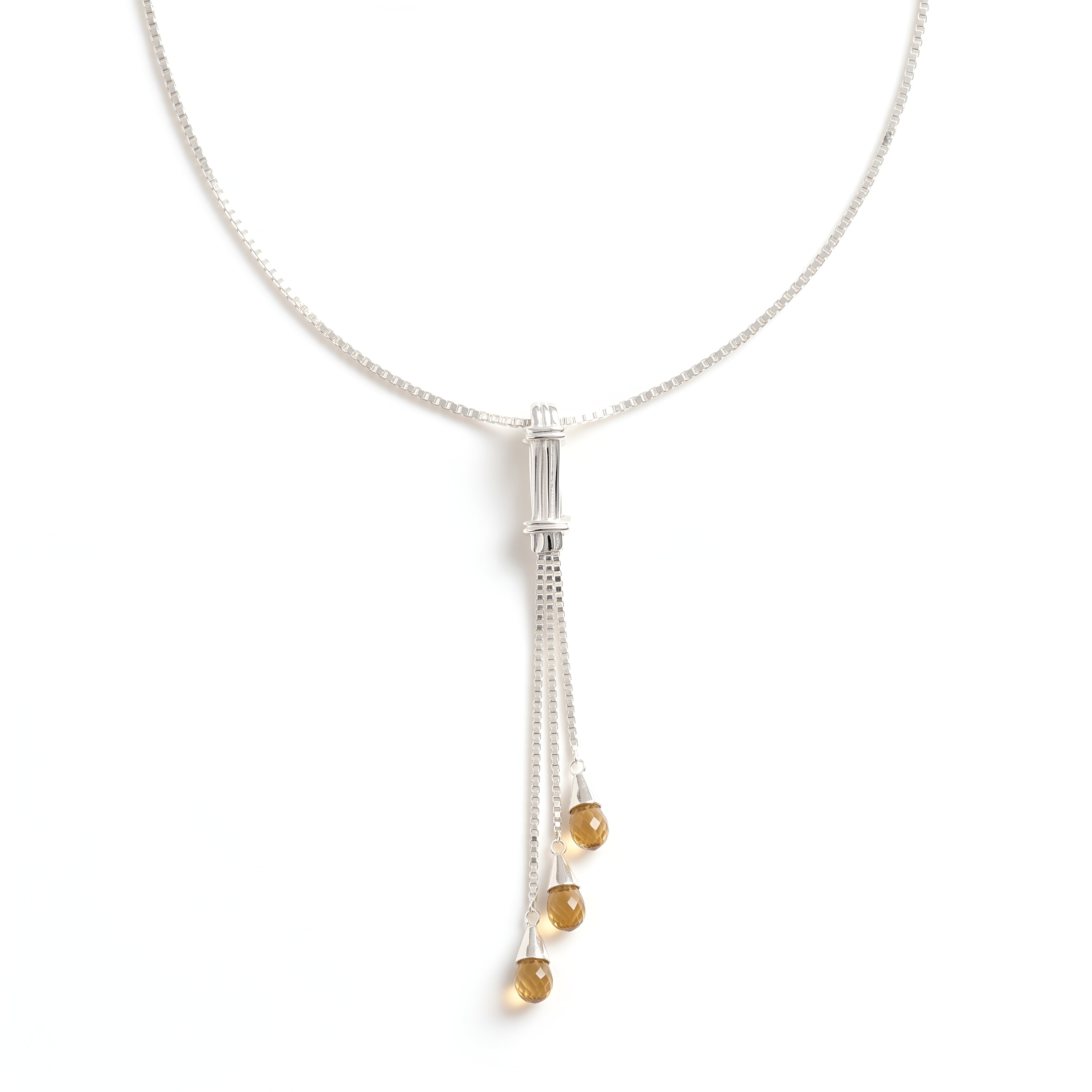 The Golden Fringe: Citrine & Silver Tassel Necklace