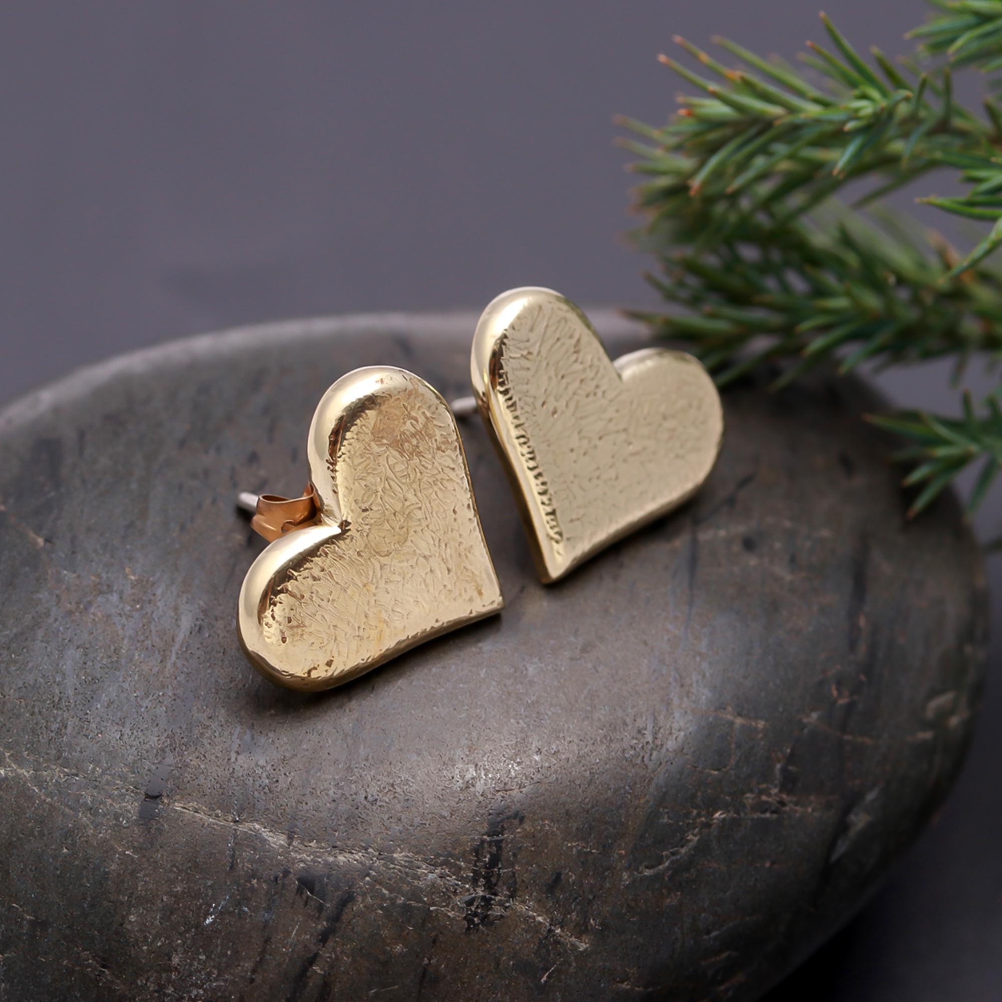 The Rustic Heart: Textured Gold Stud Earrings
