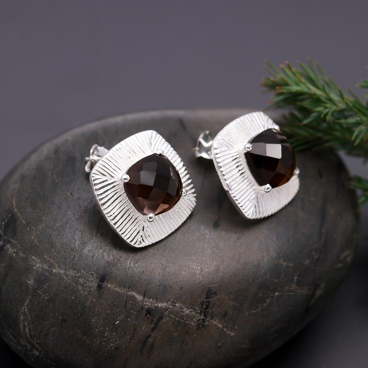 925 Silver Faceted Smoky Quartz Dangle Earrings