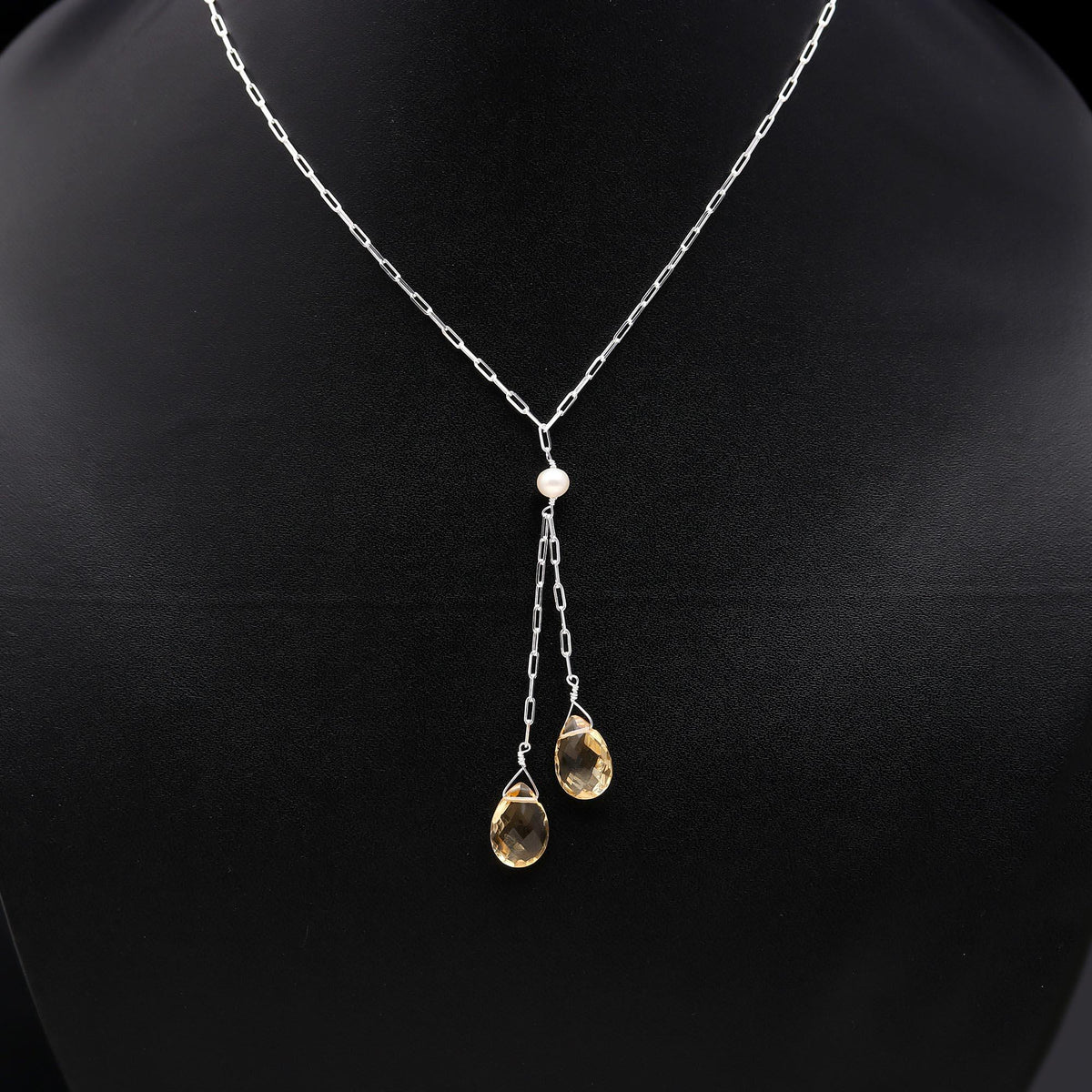 925 Silver Double Citrine Necklace