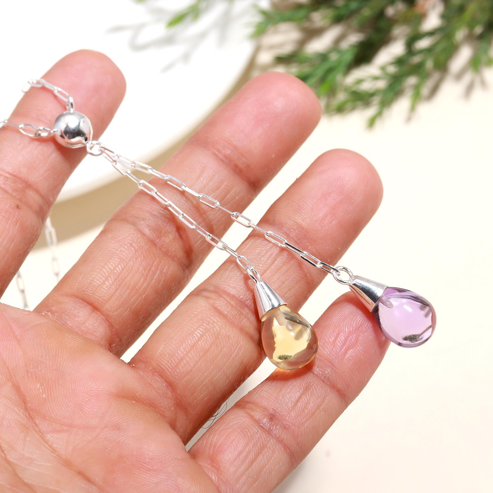 The Twilight Harmony: Amethyst & Citrine Adjustable Lariat Necklace