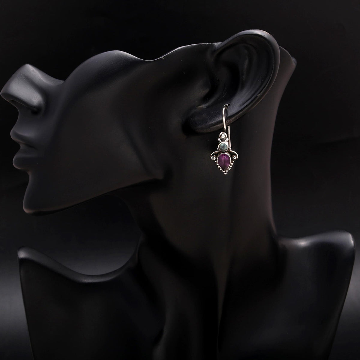 925 Silver Amethyst and Aquamarine Dangle Earrings