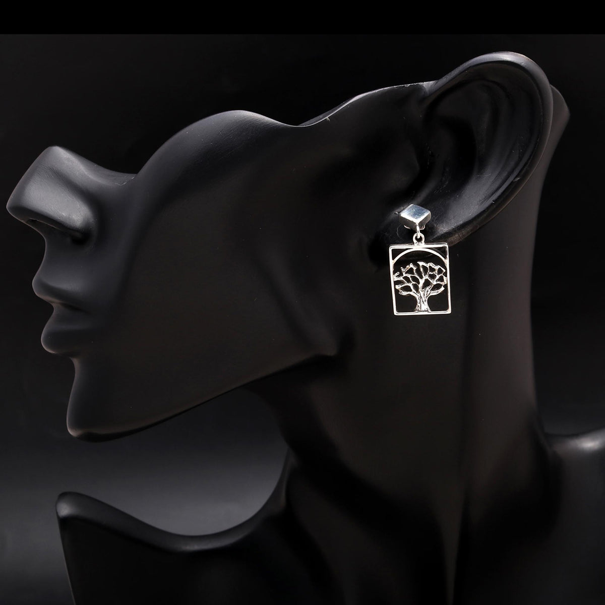 925 Silver Tree of Life Rectangle Drop Earrings