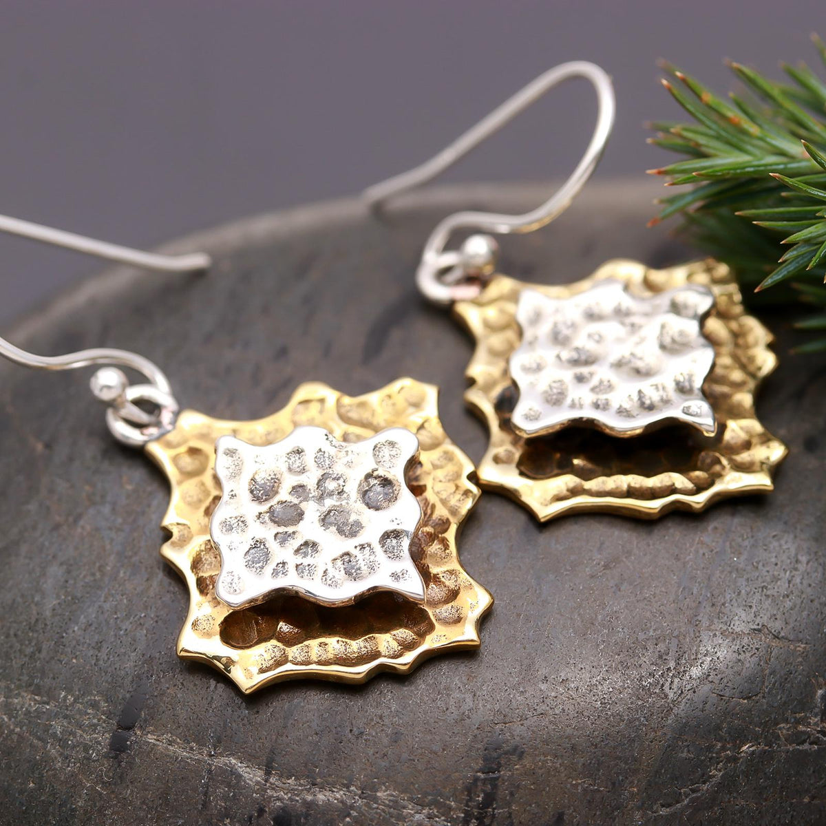 Sterling Silver Textured Mixed Metal Earrings