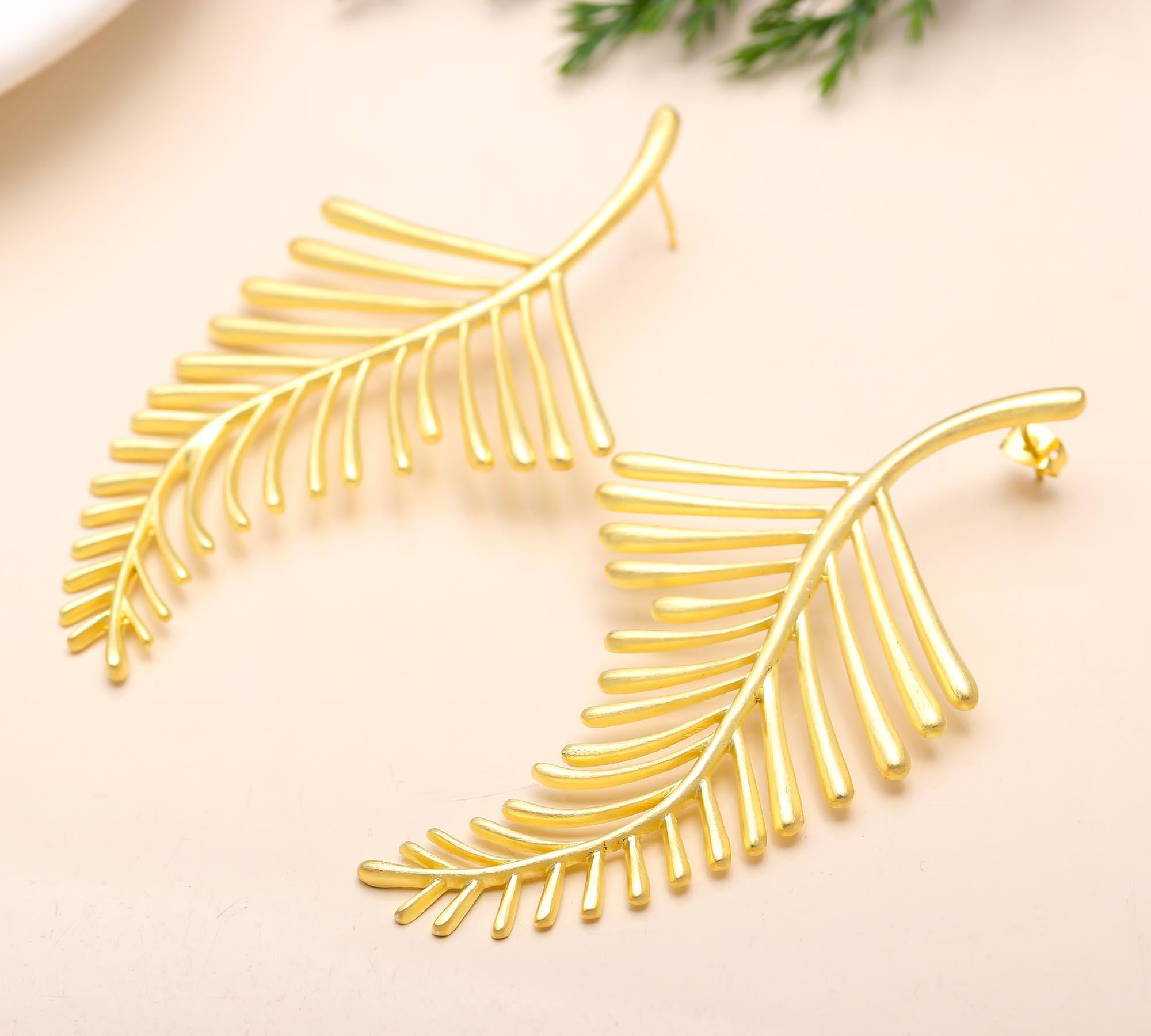 The Golden Frond: Satin Gold Palm Leaf Statement Earrings