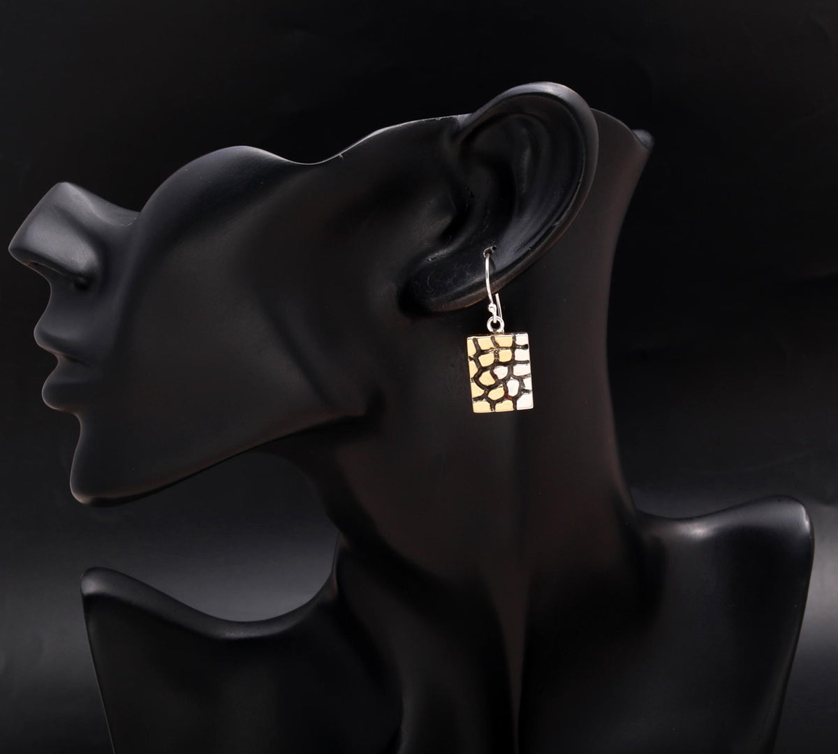 925 Silver Mosaic Pattern Rectangle Dangle Earrings
