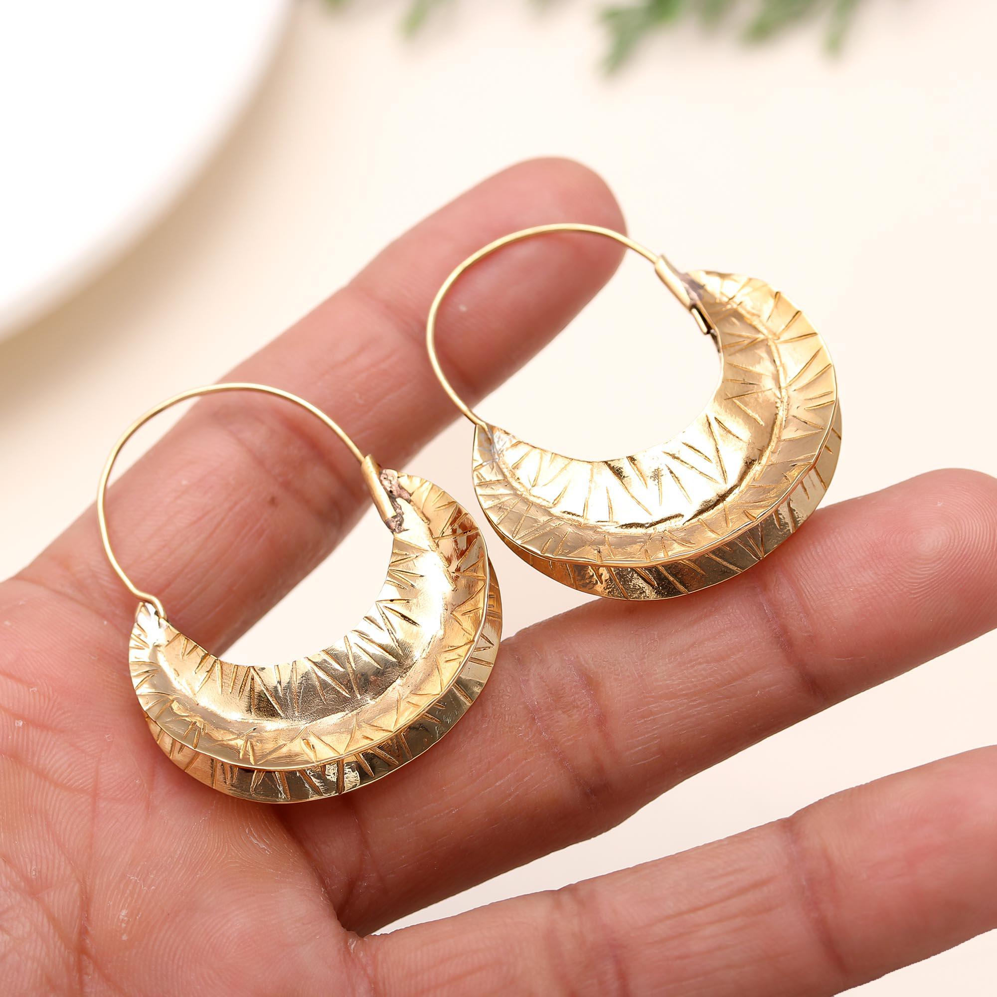 The Gilded Crescent: Textured Gypsy Hoops