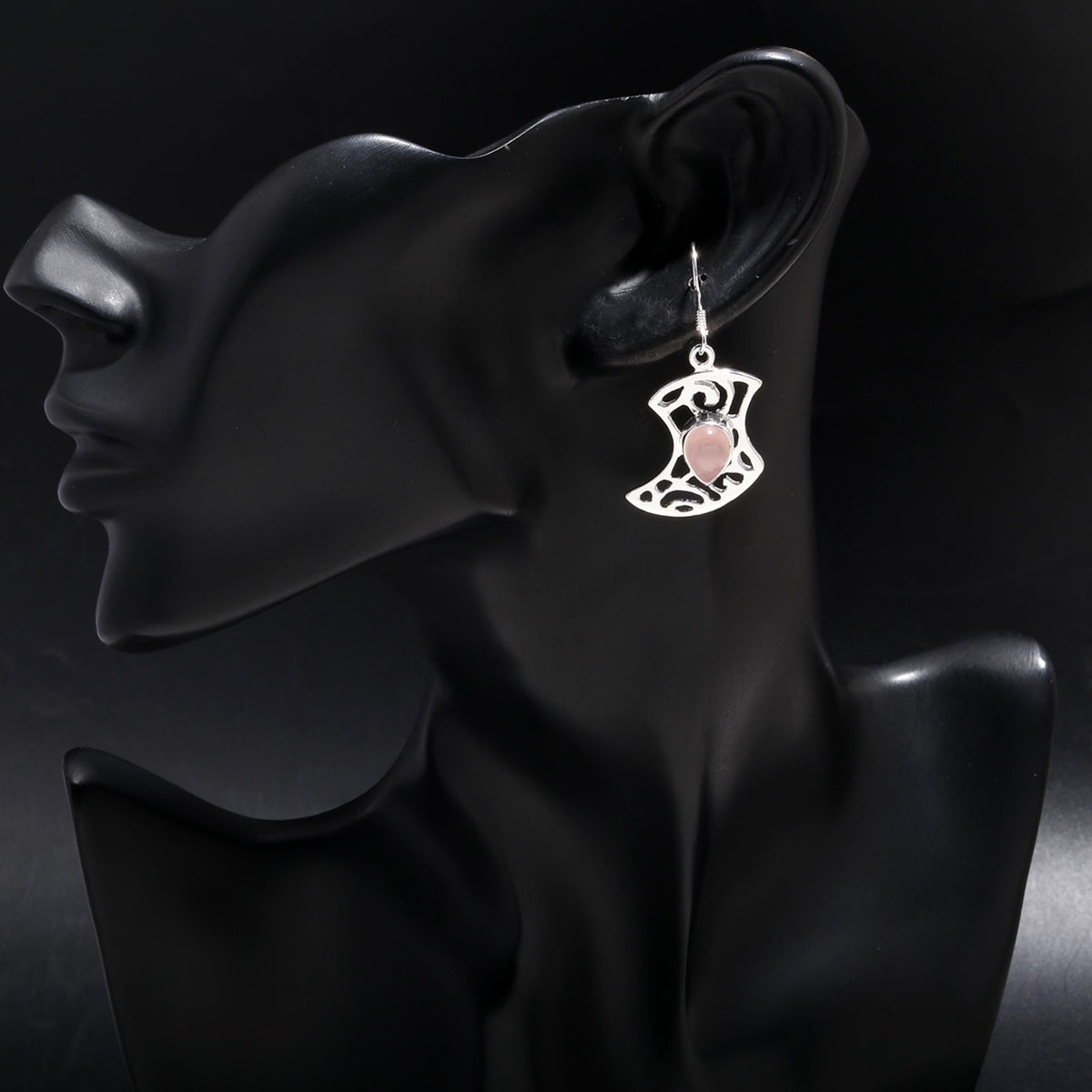 925 Silver Filigree Rose Quartz Dangle Earrings