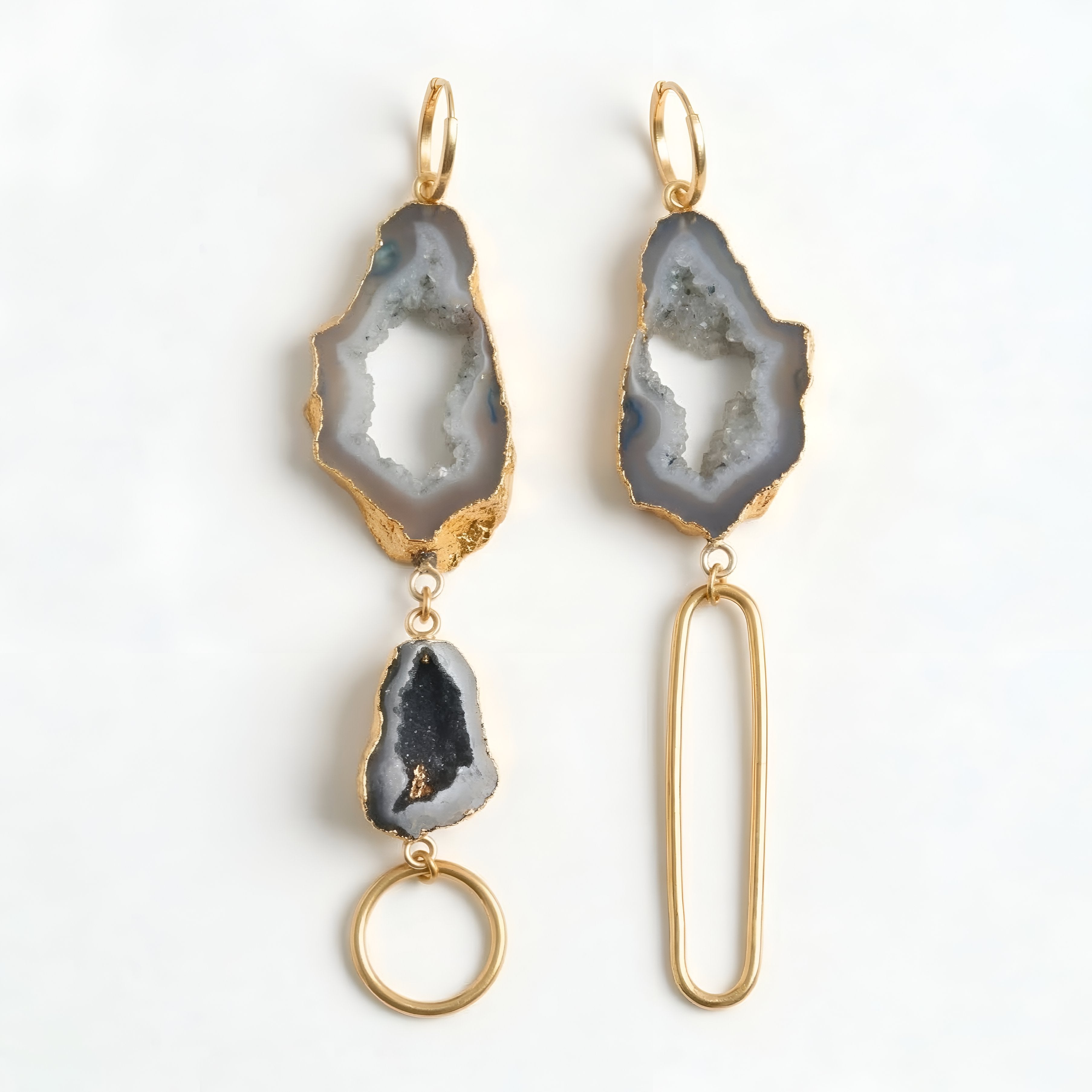 The Asymmetric Geode: Raw Agate Slice Earrings