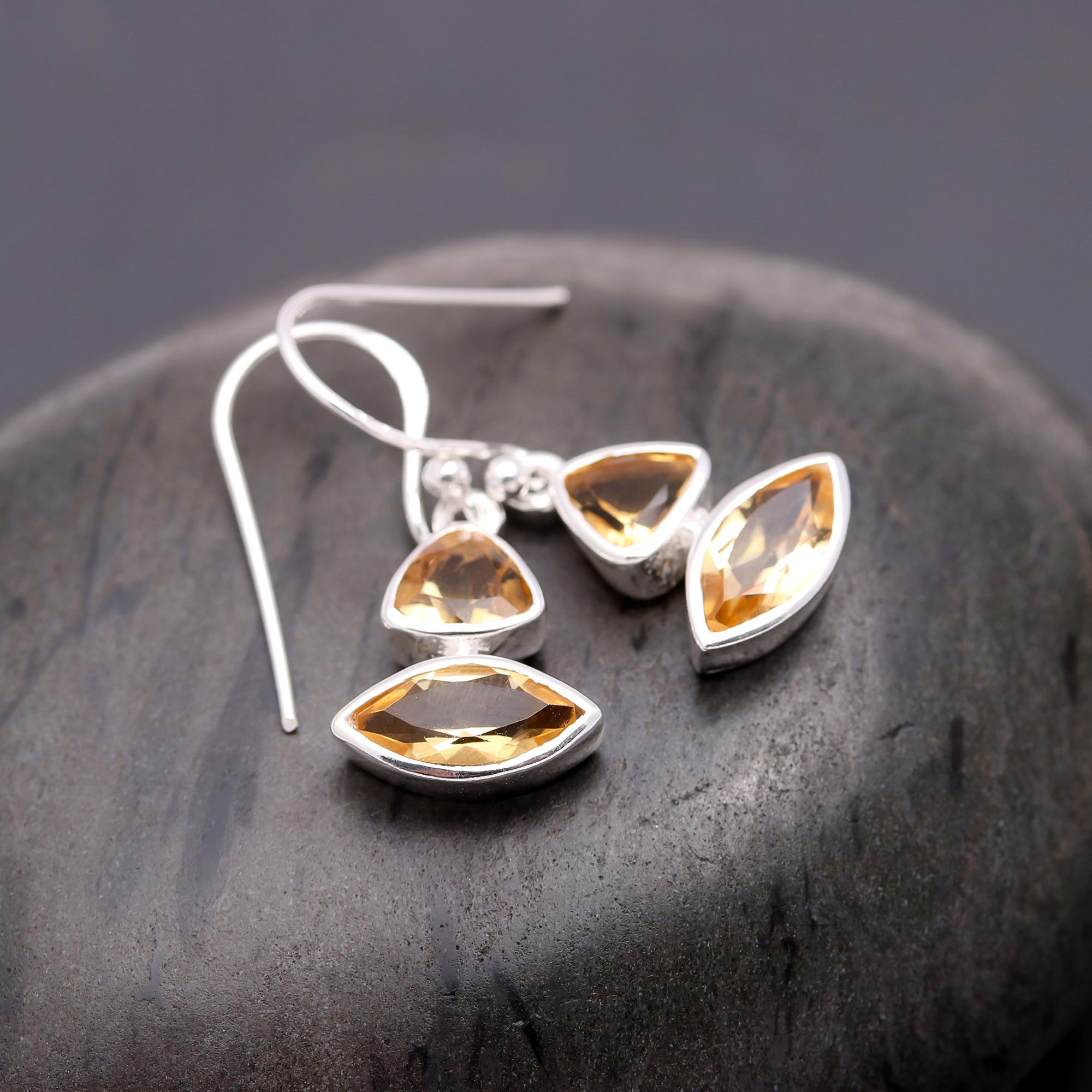 925 Silver Citrine Dangle Earrings