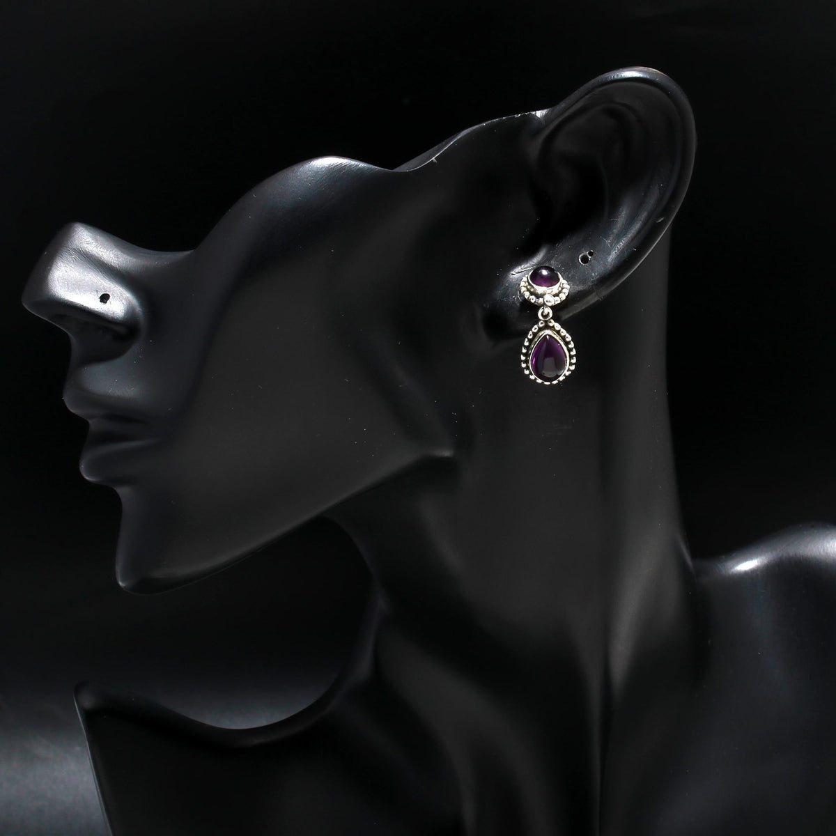 925 Silver Amethyst Beaded Dangle Earrings