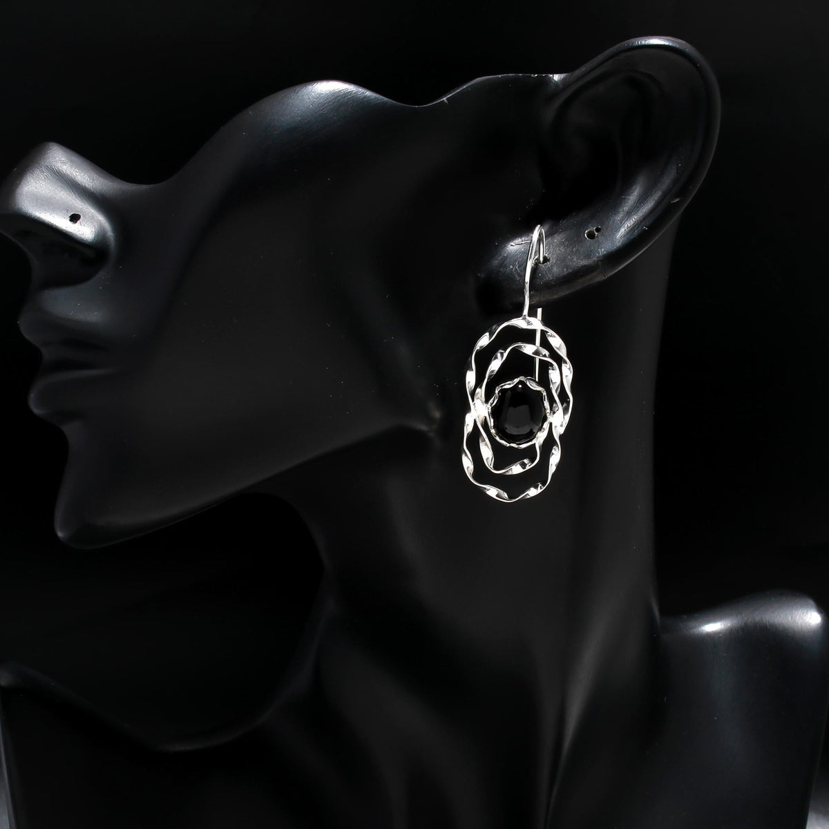 925 Silver Textured Black Onyx Dangle Earrings