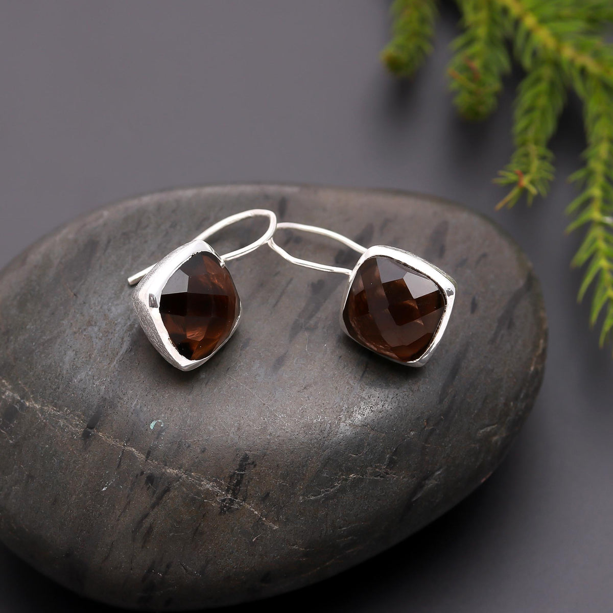 925 Silver Garnet Dangle Earrings