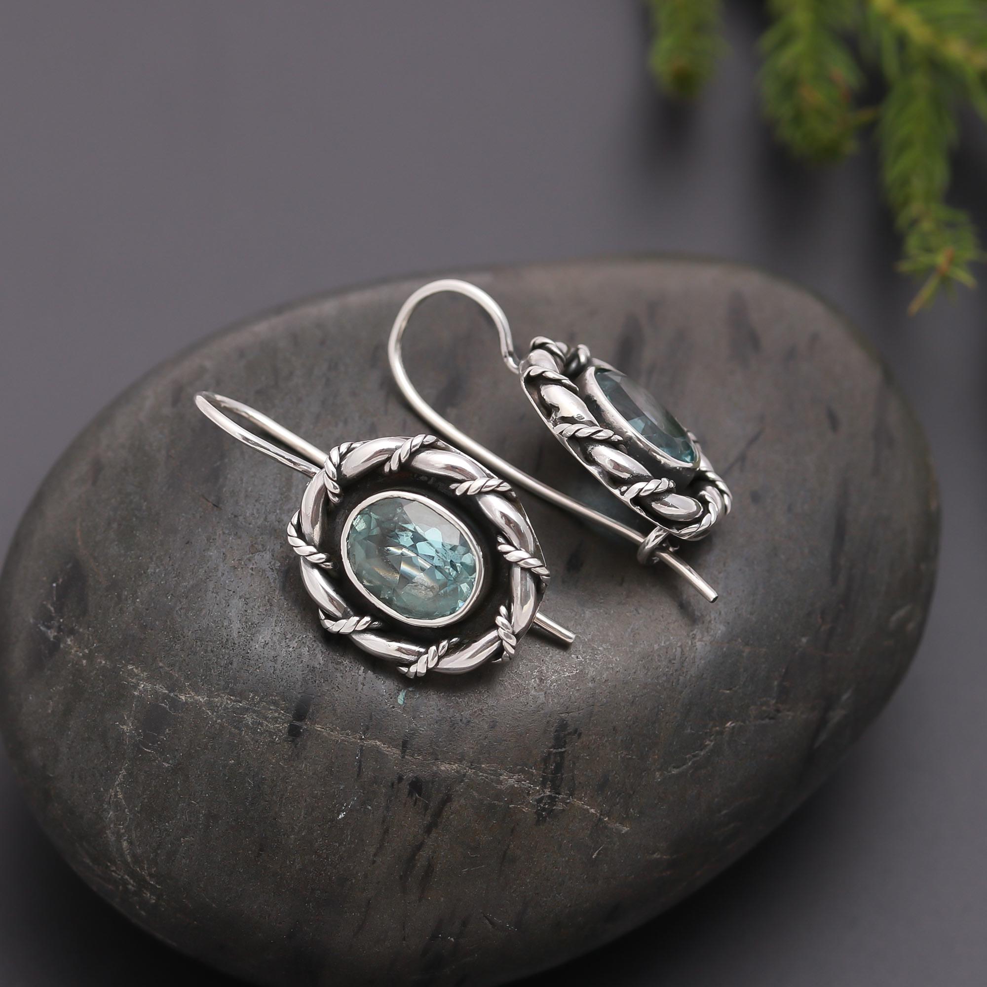 The Vintage Azure: Oxidized Sterling Silver & Blue Topaz Earrings