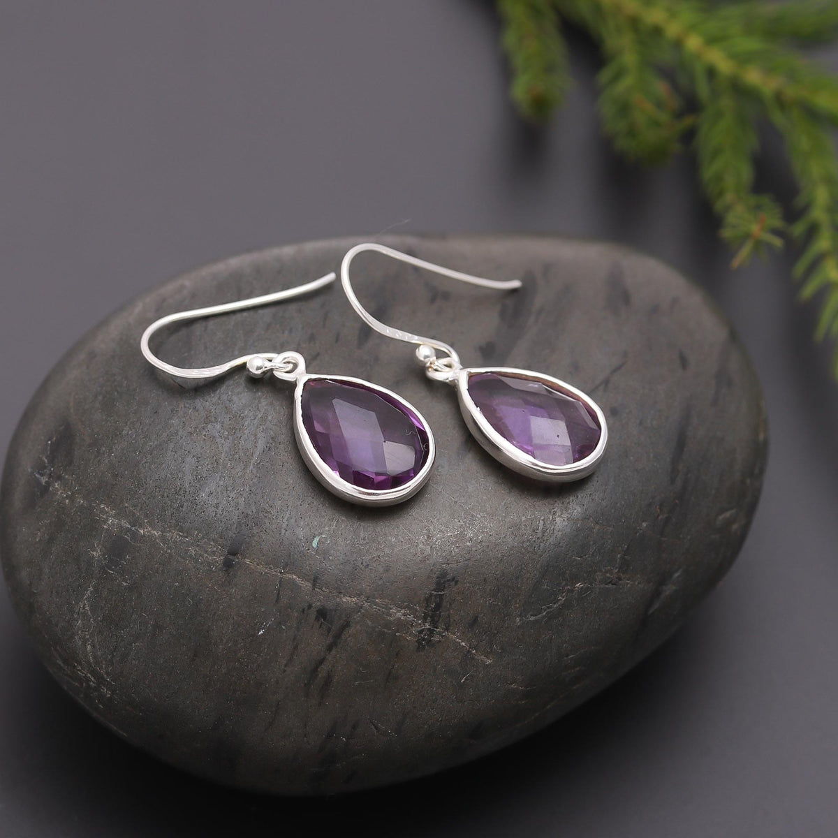 925 Silver Faceted Amethyst Dangle Earrings