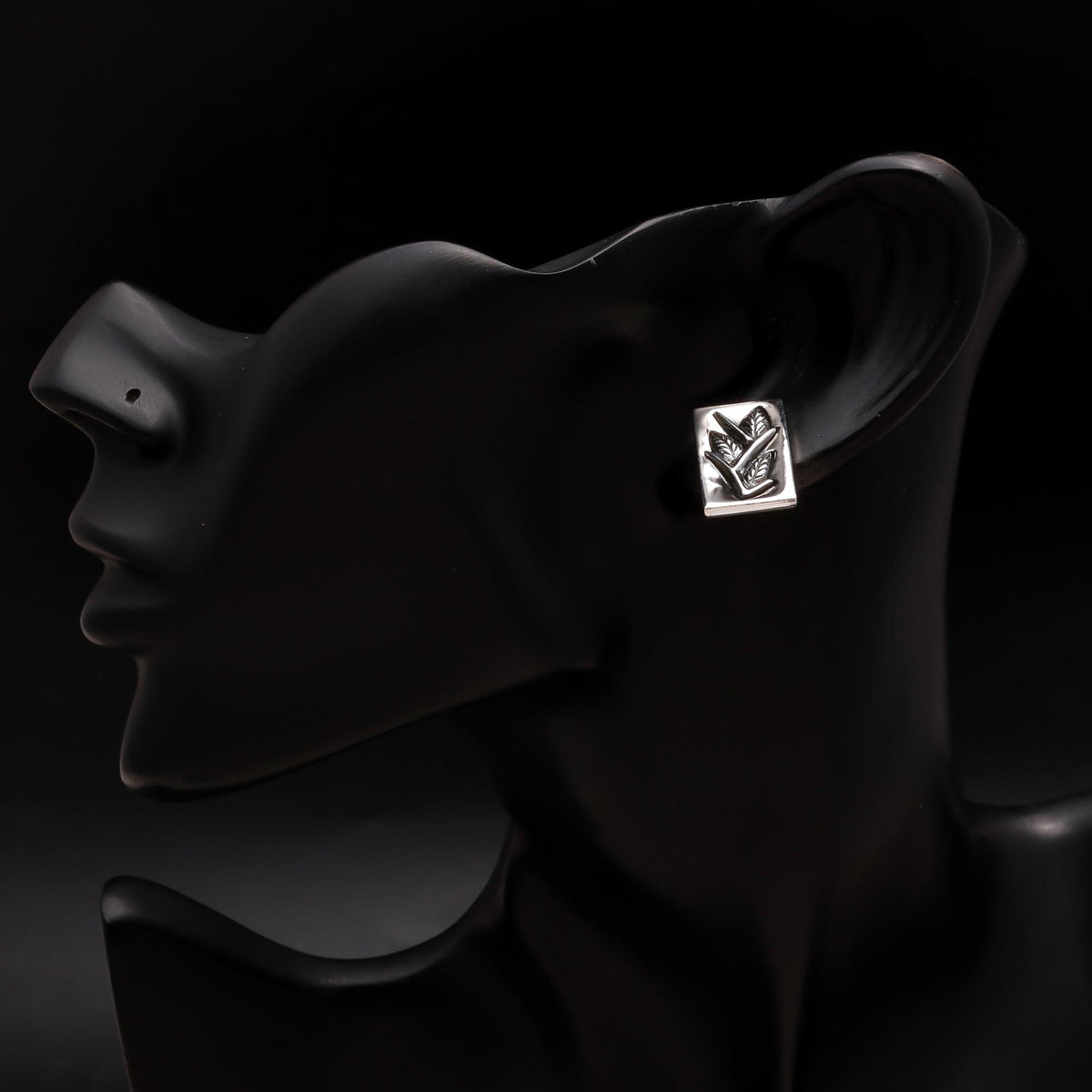 925 Silver Leaf Motif Rectangle Stud Earrings
