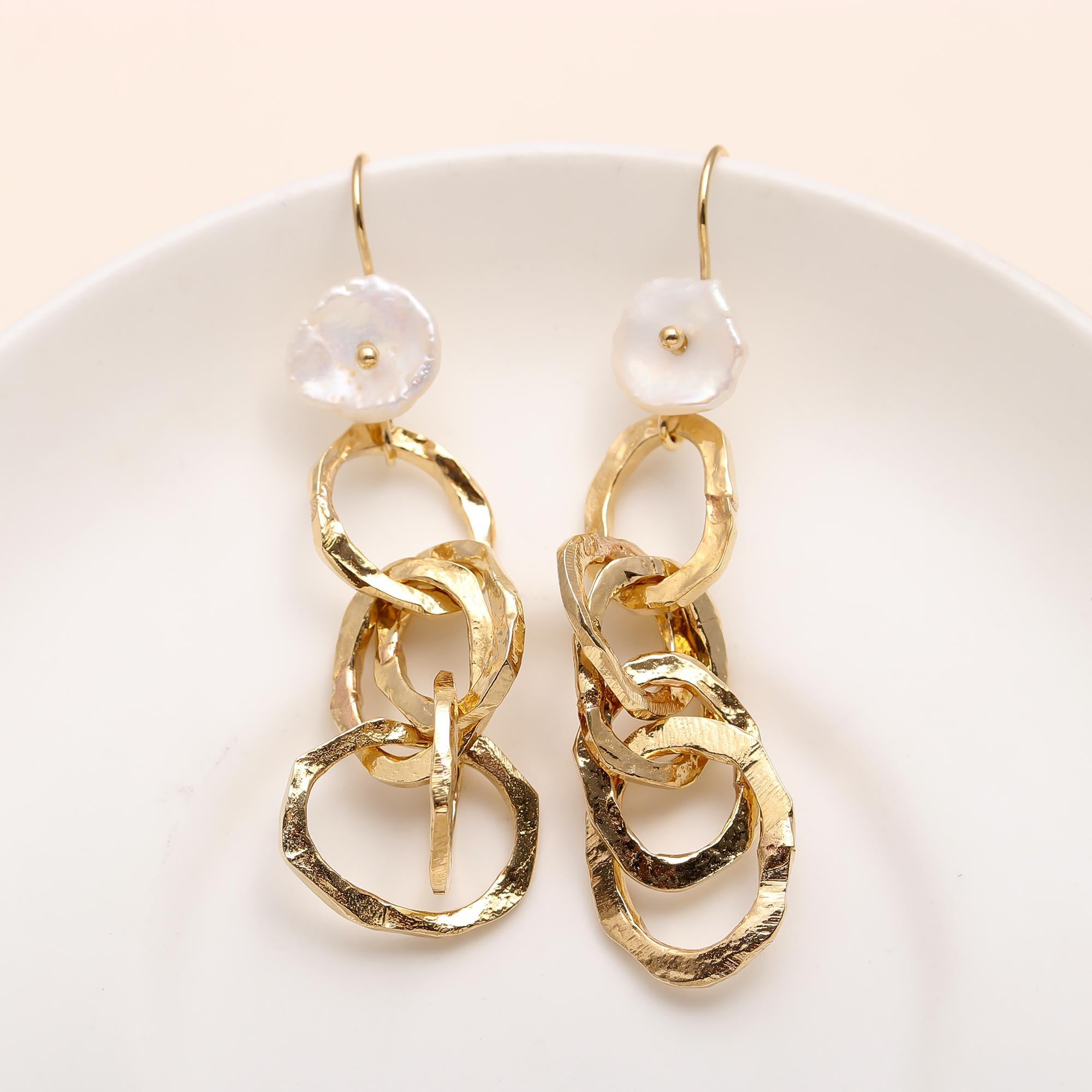 High Finish Brass Flower Drop Earrings Mother of Pearl