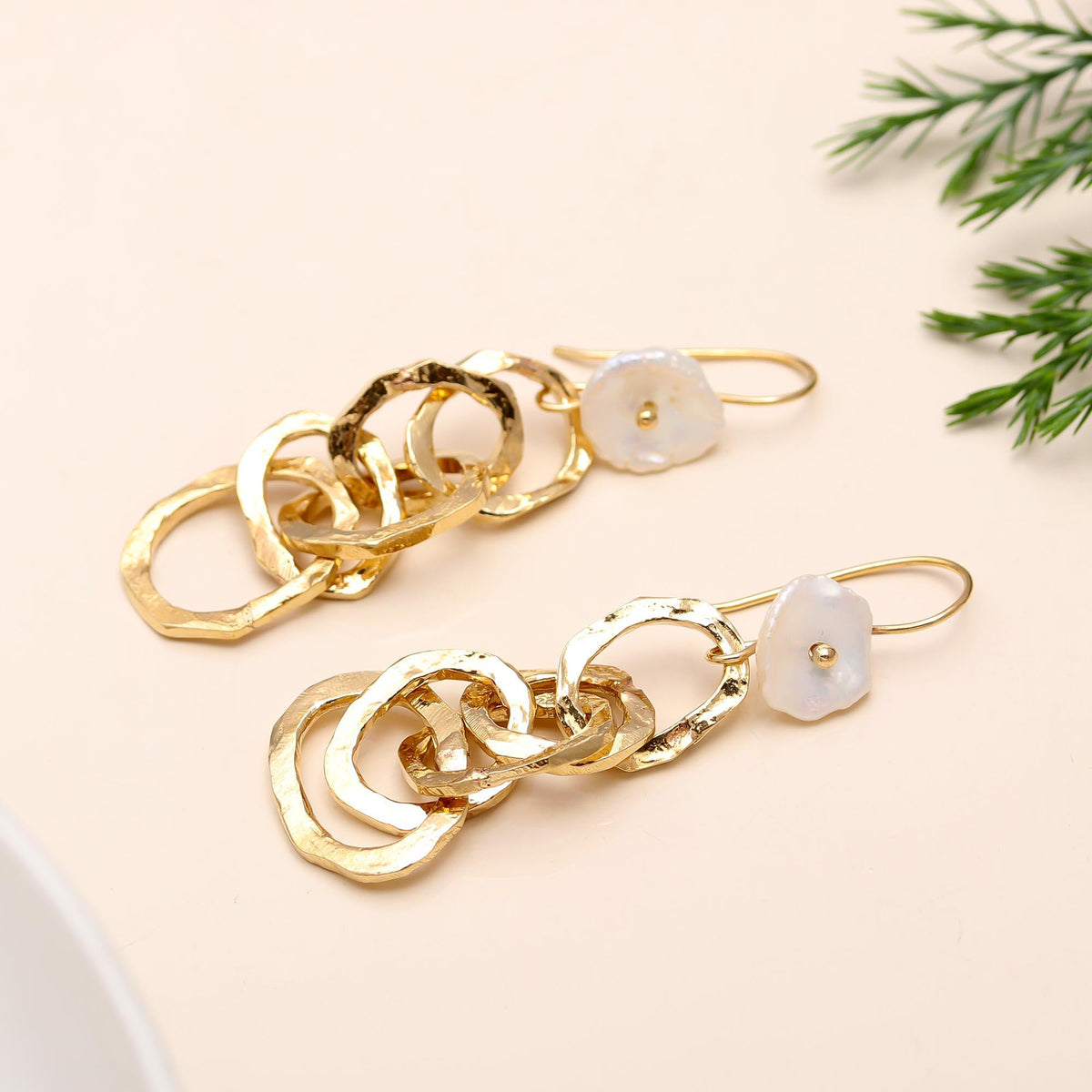 The Pearl Blossom Links: Carved Pearl & Gold Chain Earrings