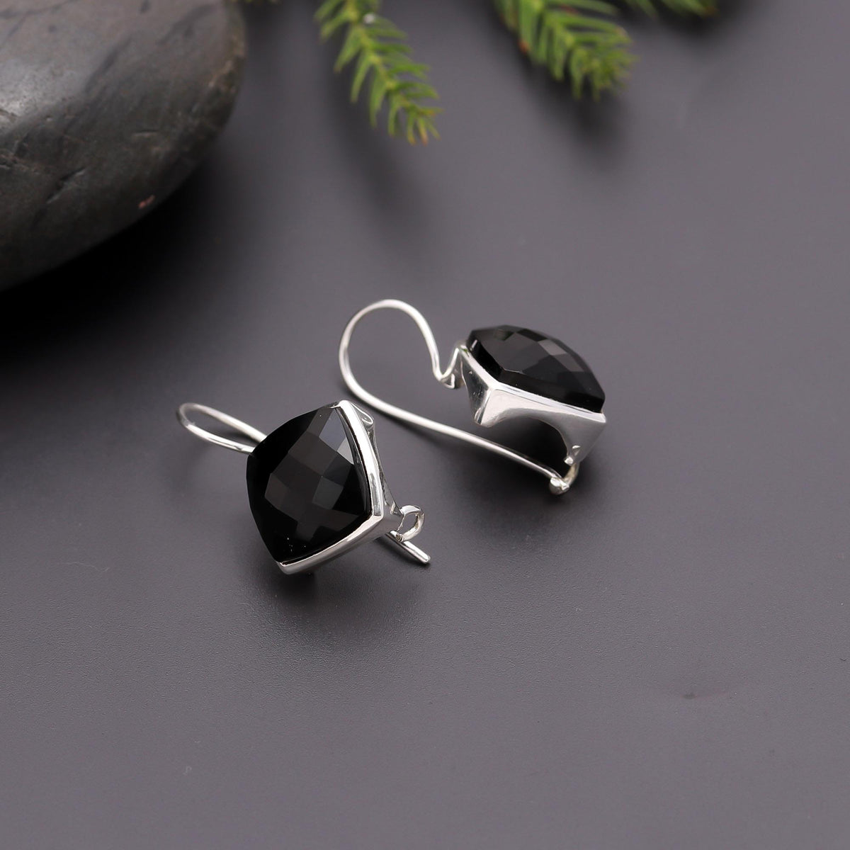 925 Silver Black Onyx Dangle Earrings