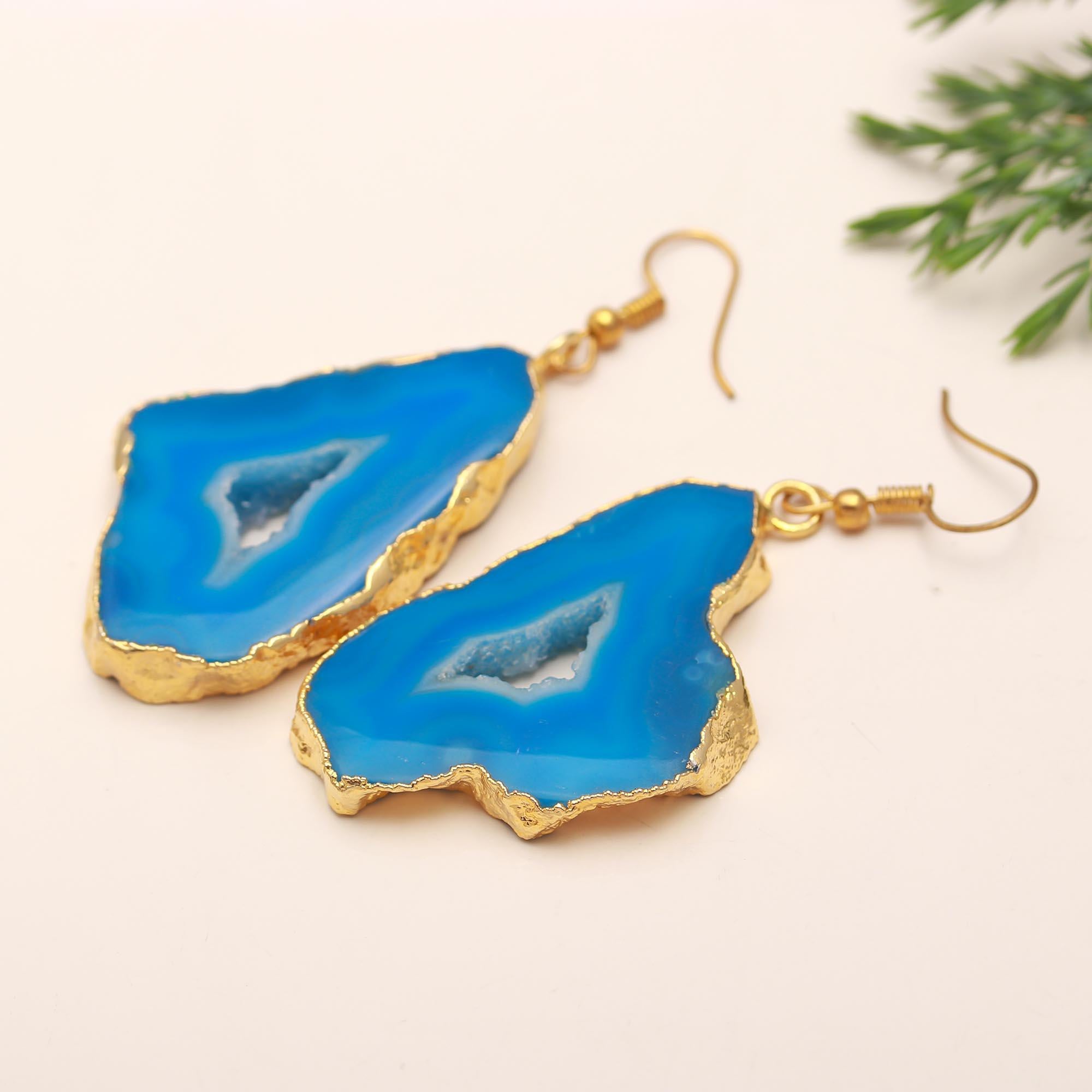 The Azure Geode: Blue Agate Slice Earrings