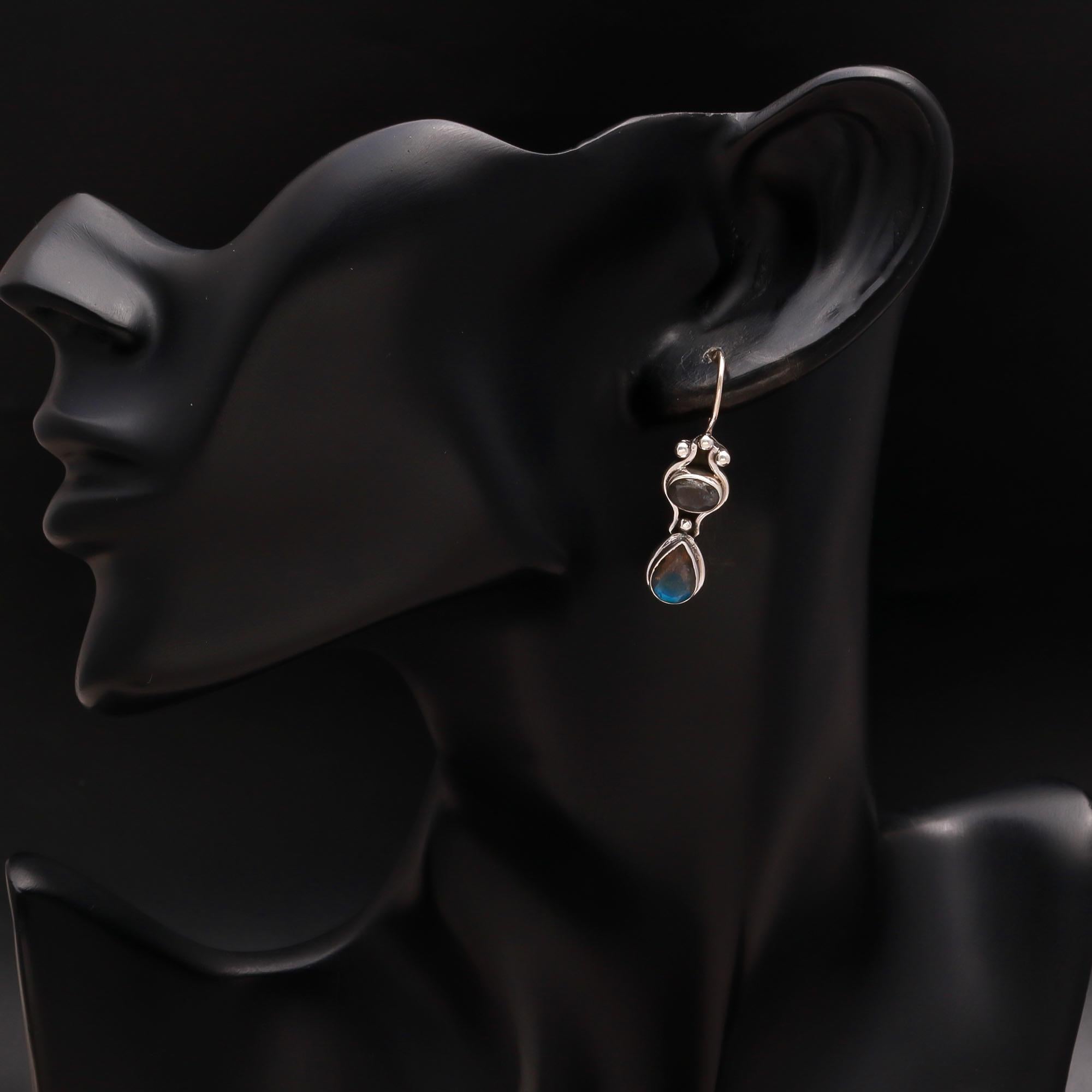 The Mystic Duo: Labradorite Silver Double Drop Earrings