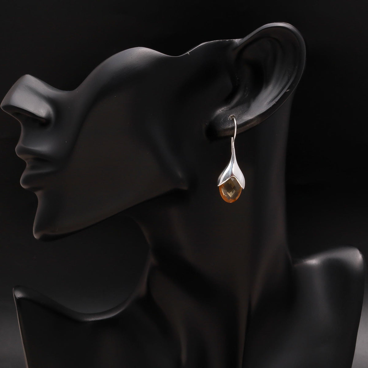 925 Silver Faceted Citrine Teardrop Earrings
