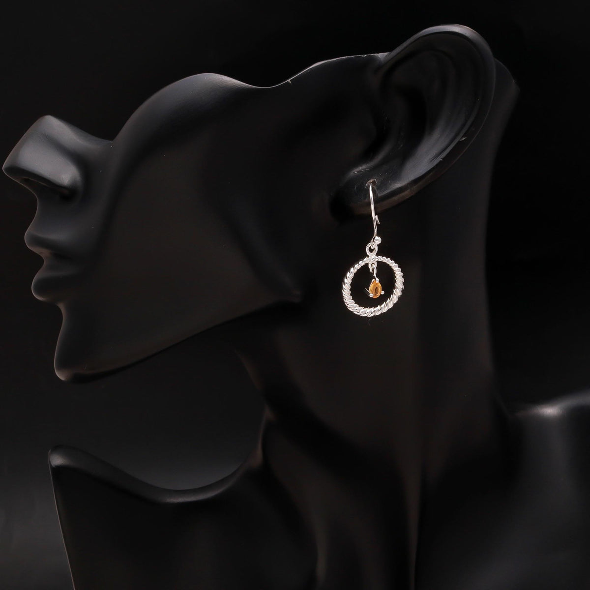 925 Silver Twisted Hoop Citrine Dangle Earrings