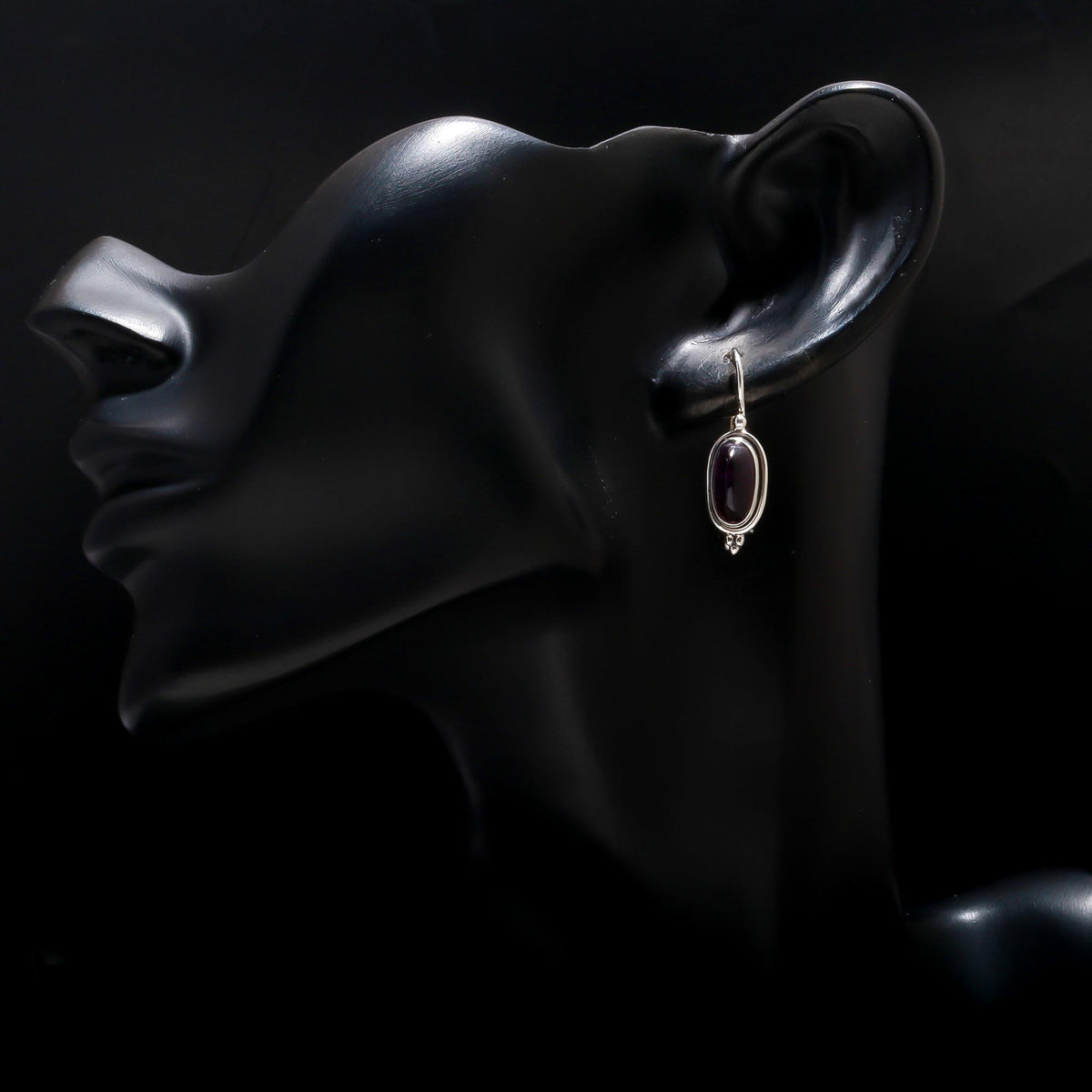 925 Silver Oval Garnet Dangle Earrings