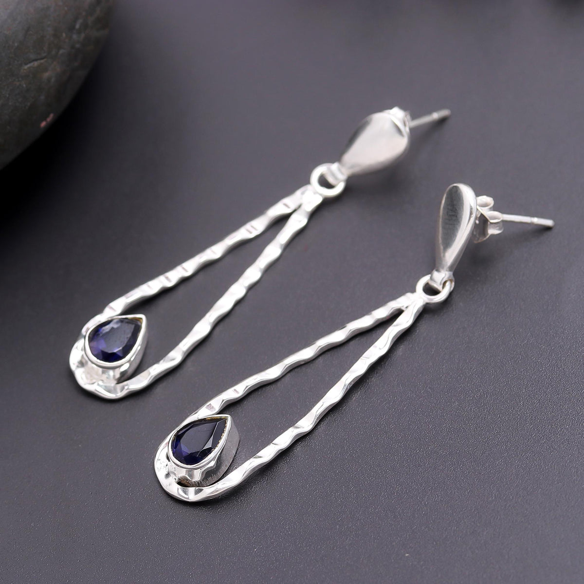 The Artisan Loop: Hammered Silver & Iolite Teardrop Earrings