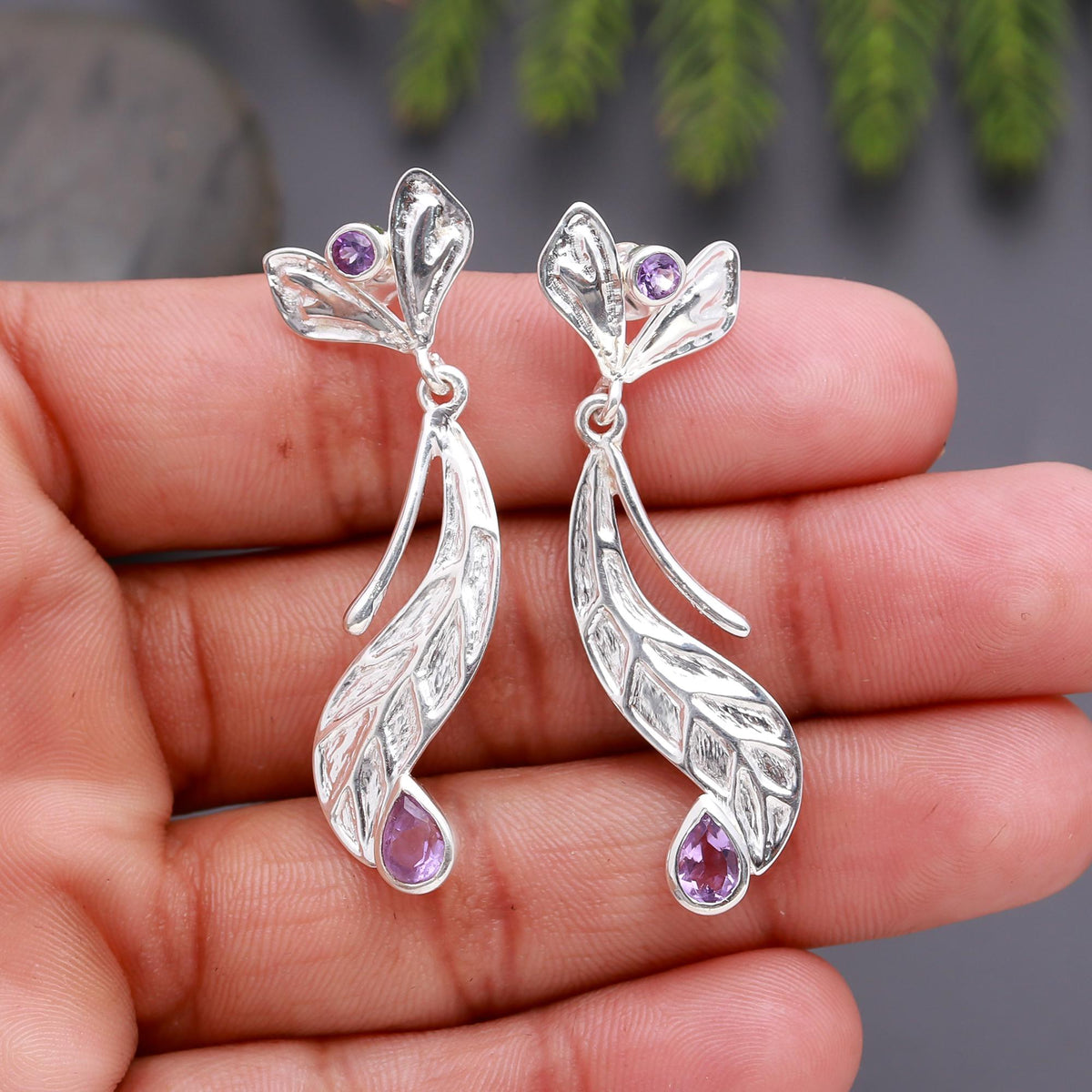 925 Silver Leaf Drop Earrings