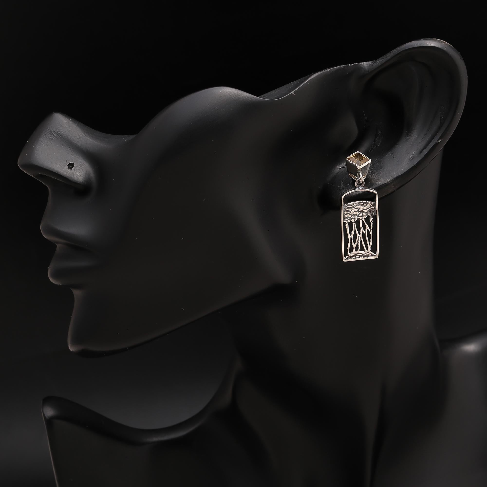 The Golden Root: Citrine & Silver Textured Art Earrings