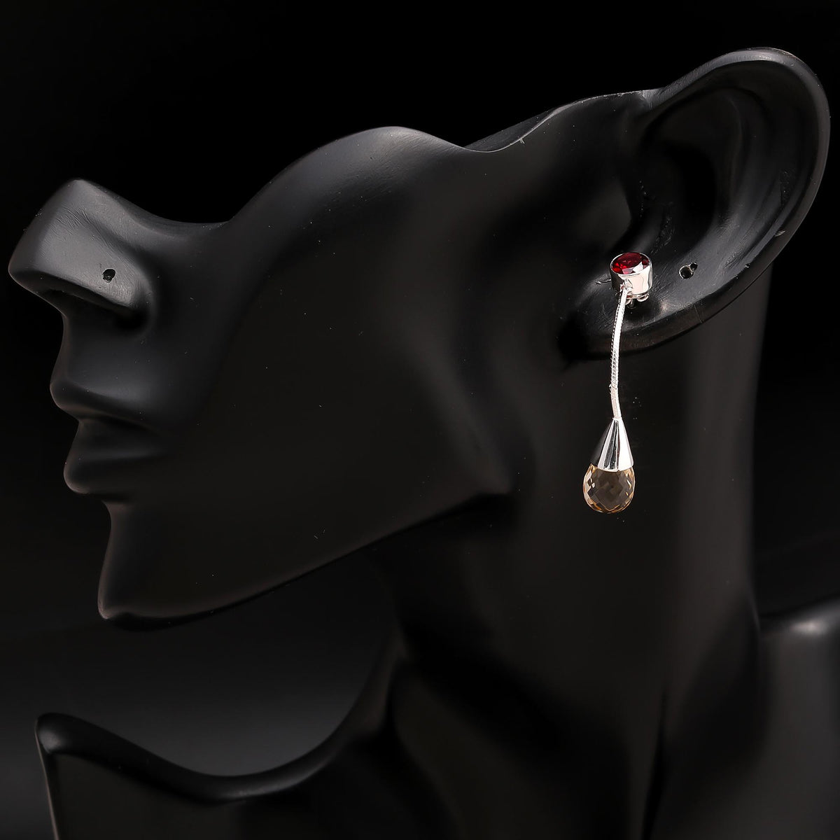 925 Silver Garnet and Citrine Long Drop Earrings