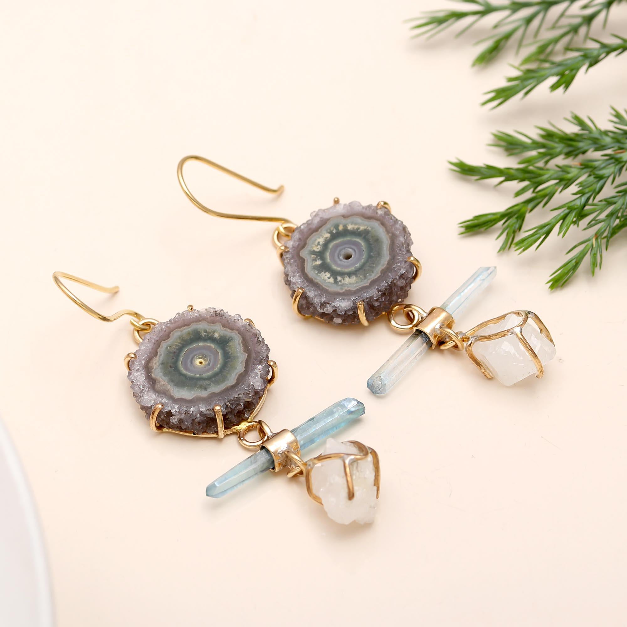 The Cosmic Raw: Solar Quartz & Crystal Point Statement Earrings