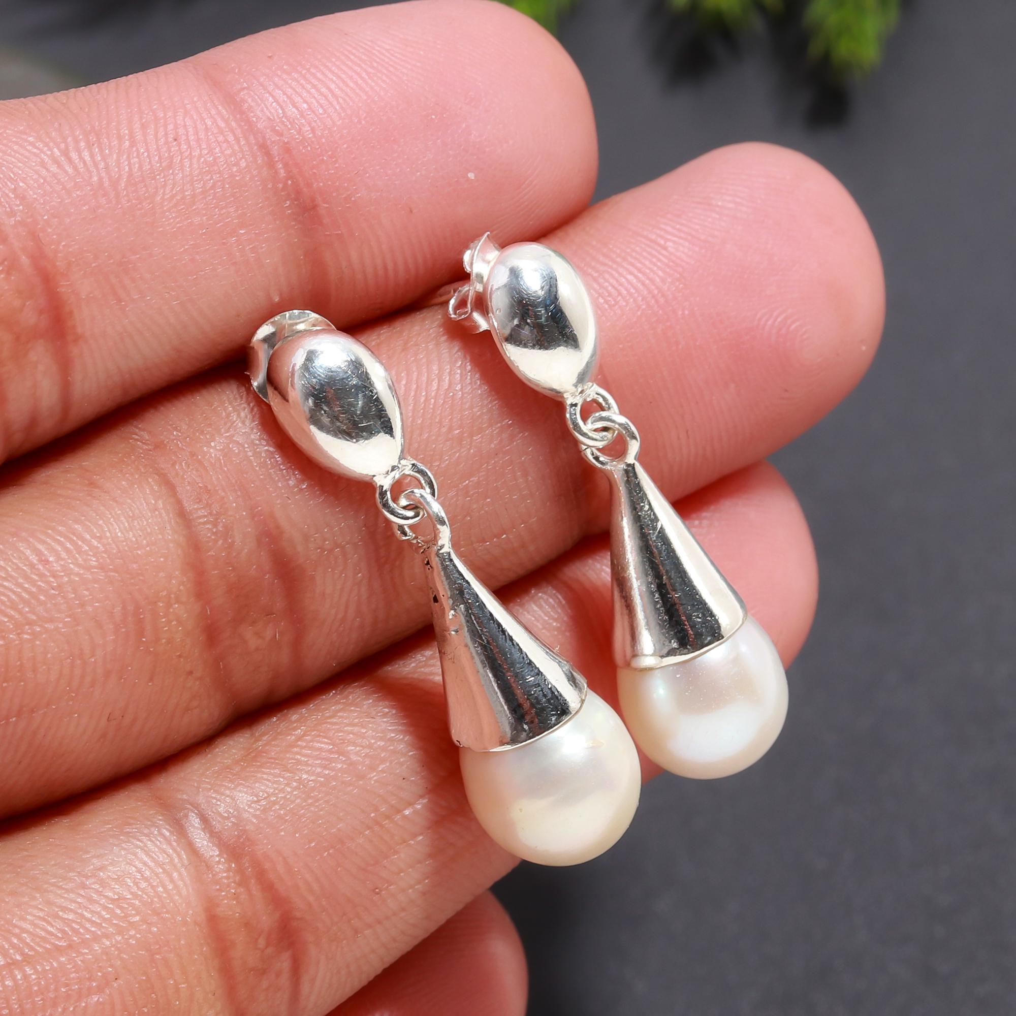 The Lunar Teardrop: Freshwater Pearl & Silver Cap Earrings