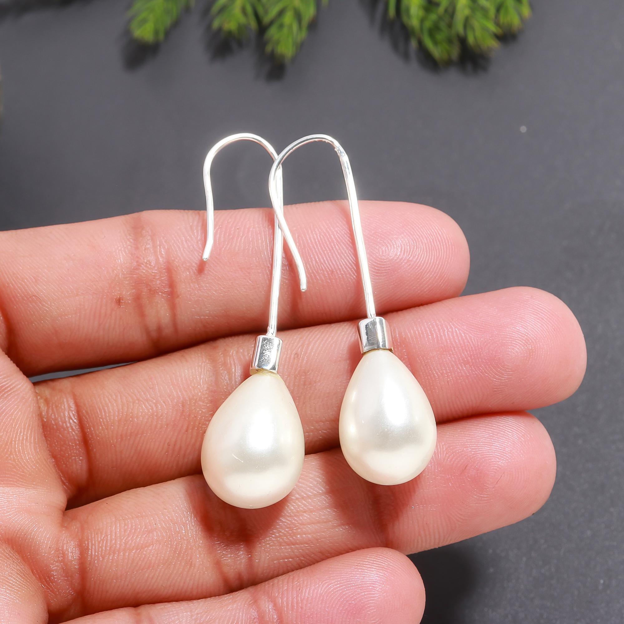 925 Silver Pearl Long Hook Earrings