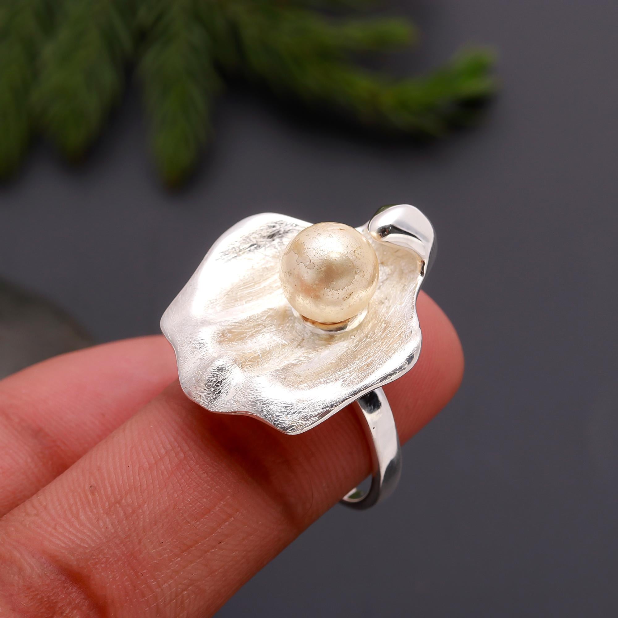 925 Silver Golden Pearl Ring