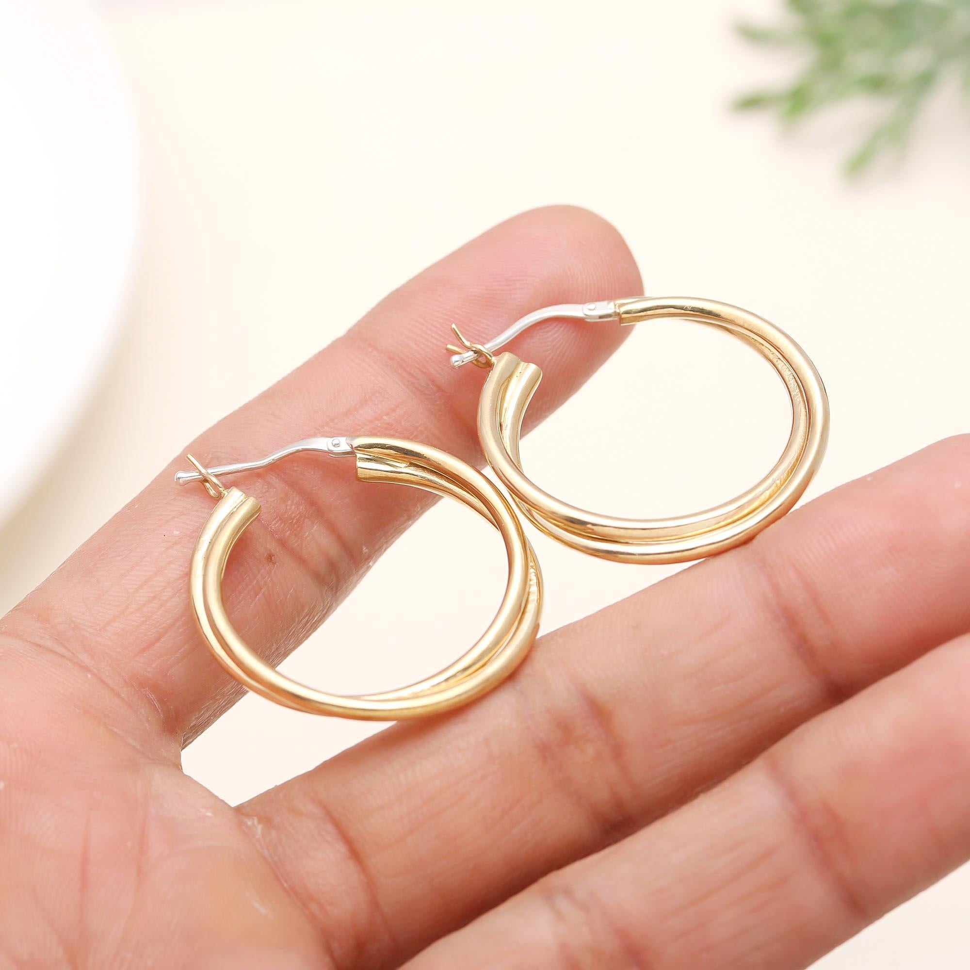 Brass Hoop Earrings with 925 Silver Closure