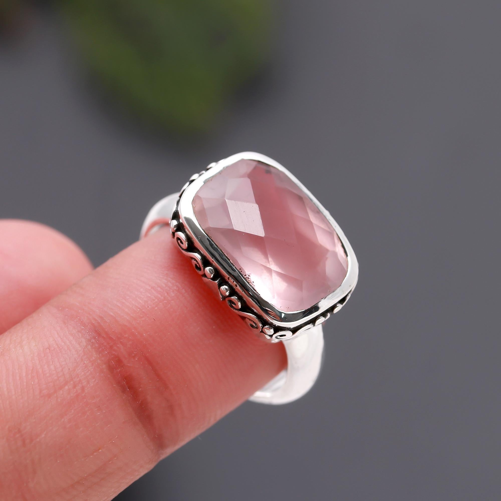 925 Silver Rose Quartz Statement Ring