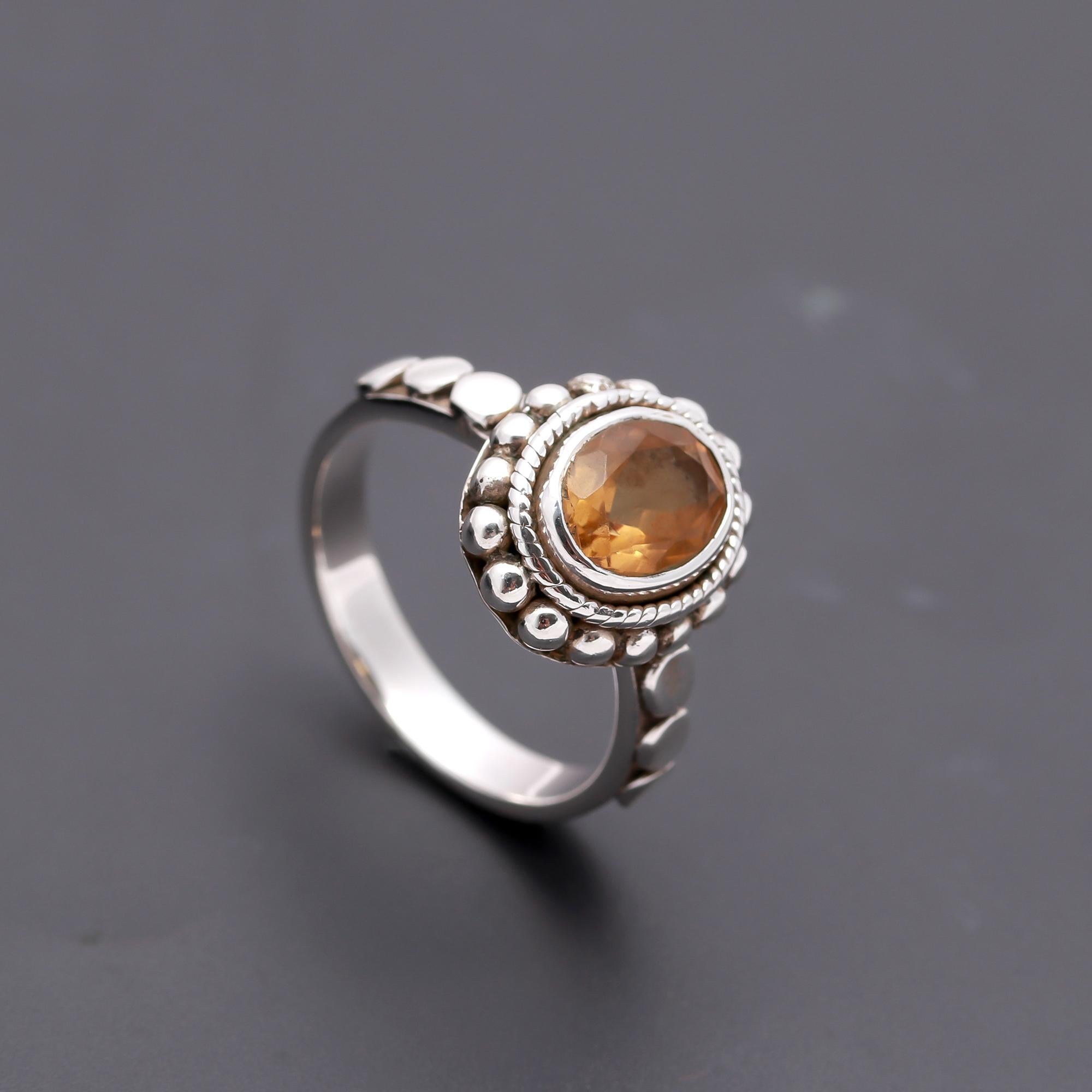 925 Silver Citrine Boho Ring
