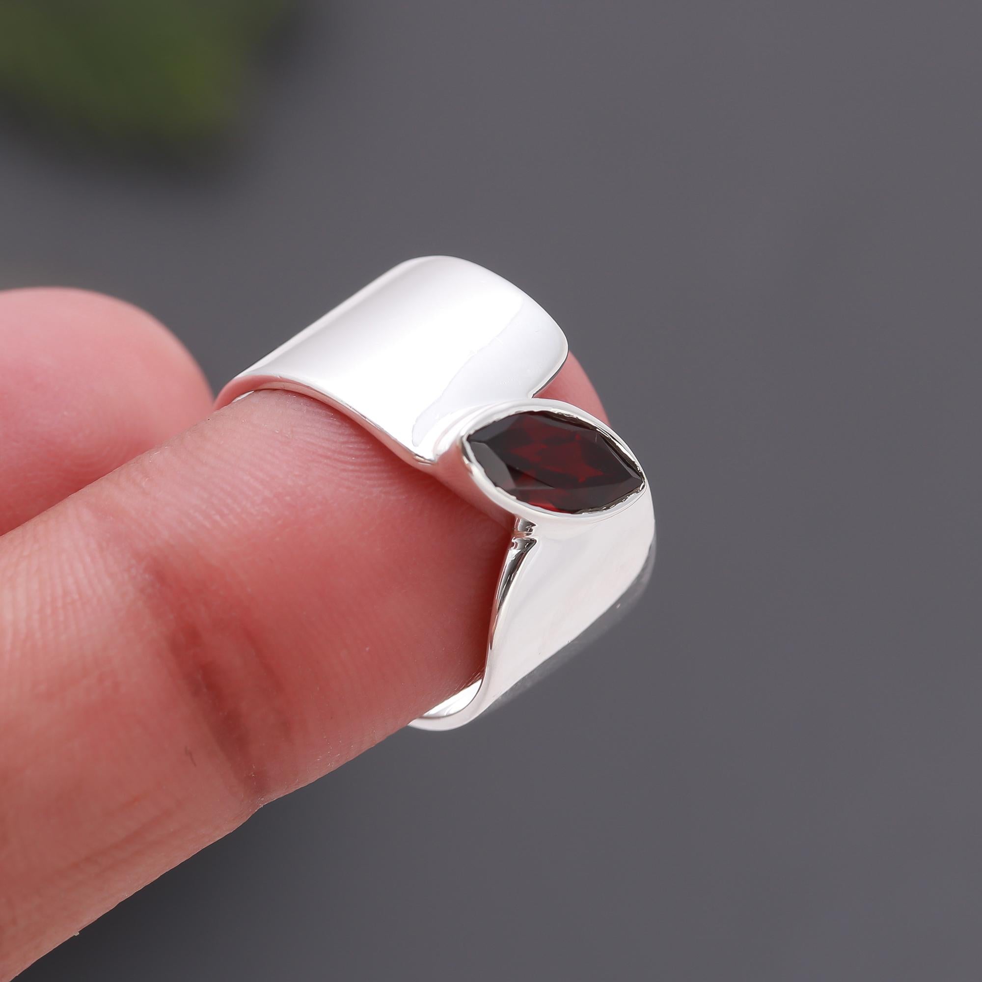 925 Silver Marquise Garnet Adjustable Ring